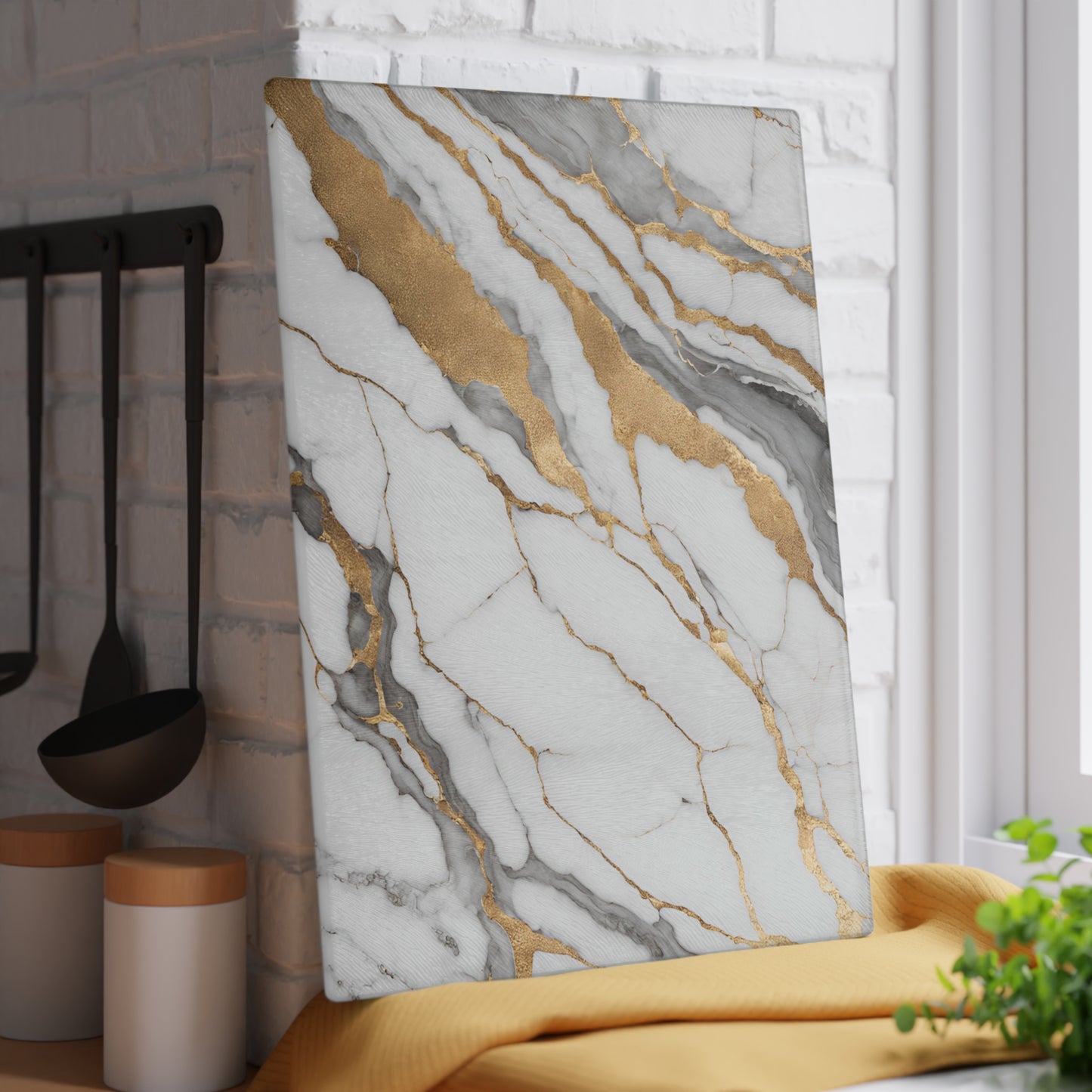 Kitchen Decor Glass Cutting Board Serving Tray with Quartz-look Design Cutting Board Gift for Home Cook Fun Marble-look Charcuterie Board