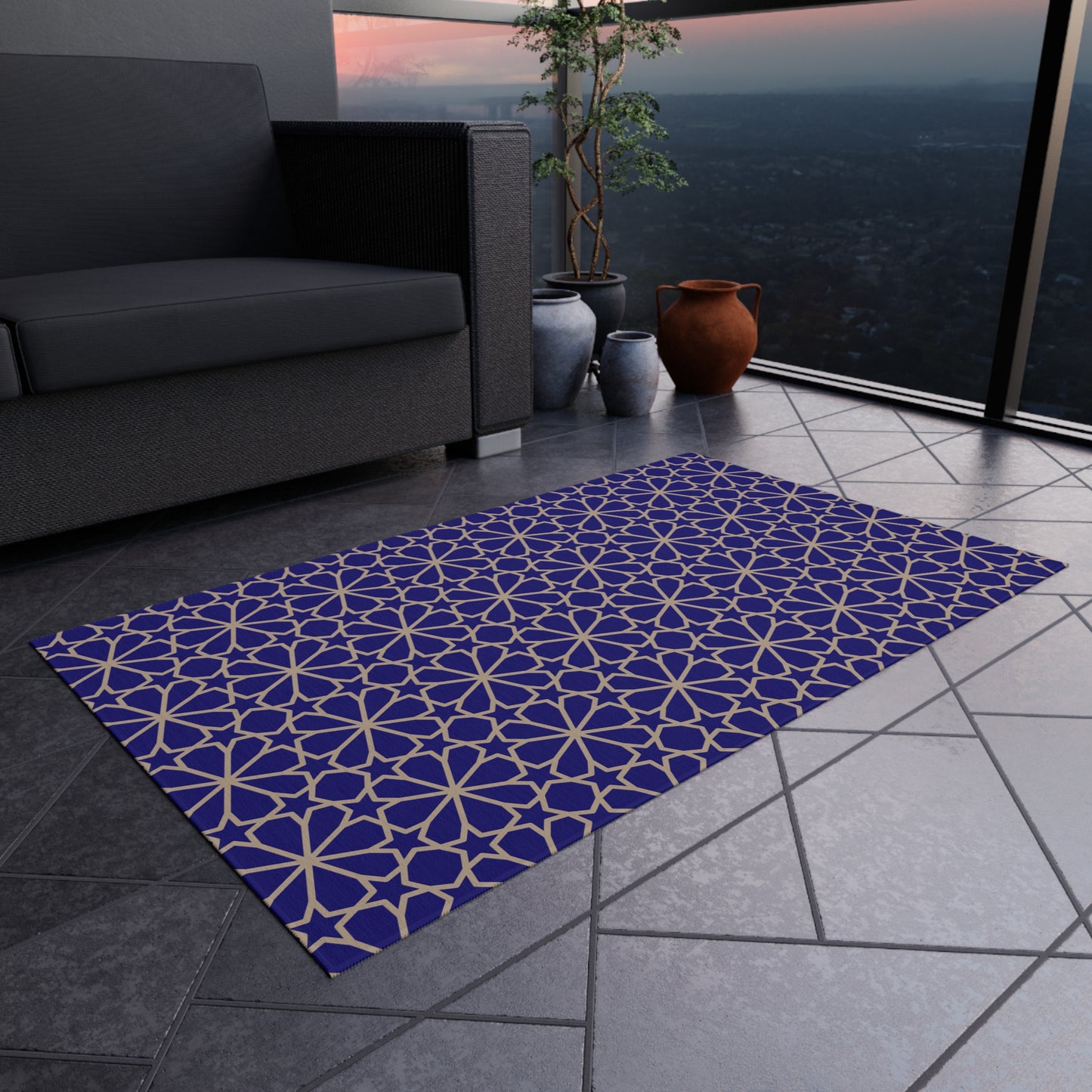 Chenille Outdoor Rug with No-Skid Backing Cozy Blue Outdoor Carpet Patio Decor Gazebo Rug Pool Area Decor Outdoor Kitchen Carpet
