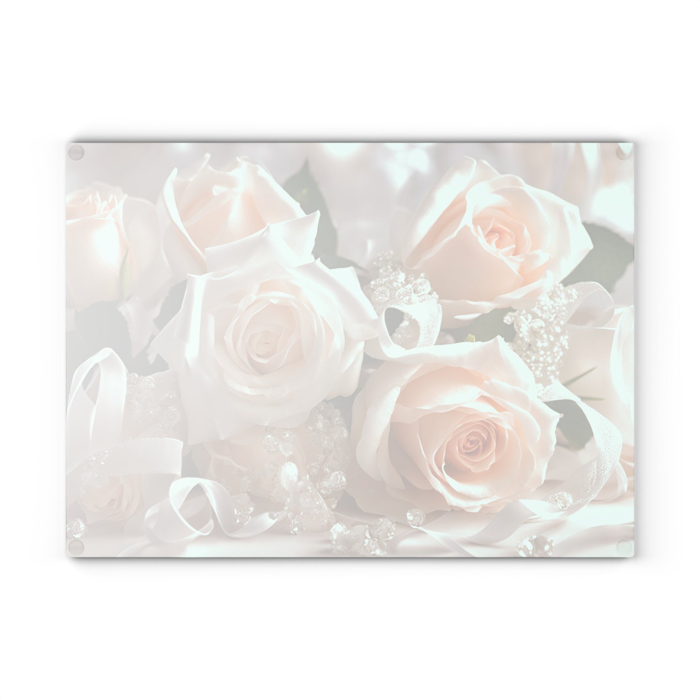 Kitchen Decor Glass Cutting Board Serving Tray with Rose Design Satin Ribbon Pattern Cutting Board Gift for Home Cook Charcuterie Board