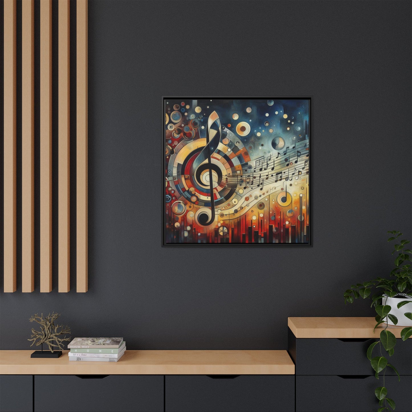 Modern Music-Themed Print Abstract Design Unique Framed Canvas Print Treble Clef Note Wall Art Music Lover Gift Decor 3 frame colors