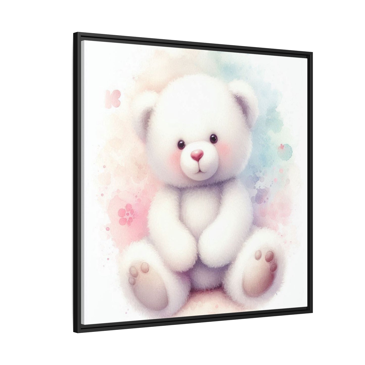Whimsical Nursery Decor Pastel Floral Teddy Bear Design Wall Art Unique Sweet Baby Room Framed Canvas Print Unisex Baby Shower Gift