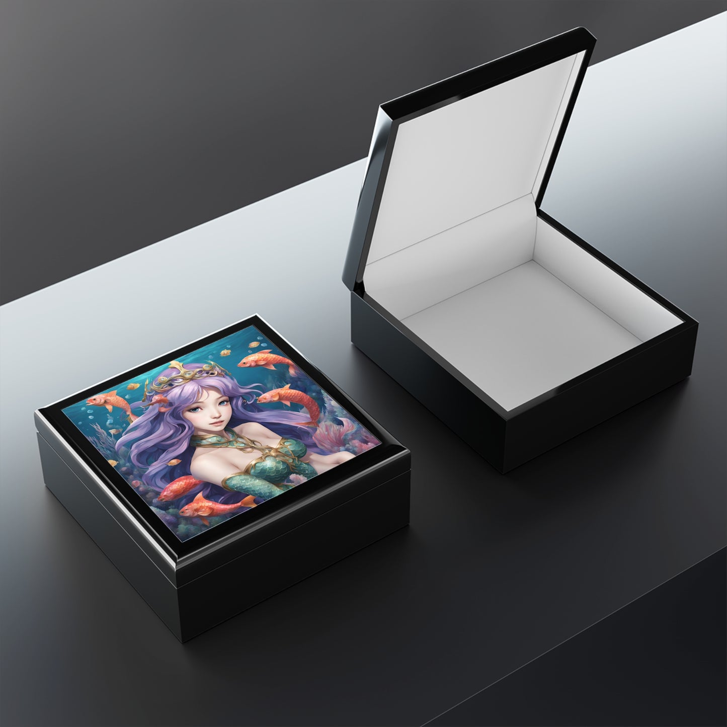Unique Fantasy Art Print Anime Mermaid Mythical Design Jewelry Box Trinket Box Bedroom Dresser Decor Vanity Gift Box 3 colors to choose from