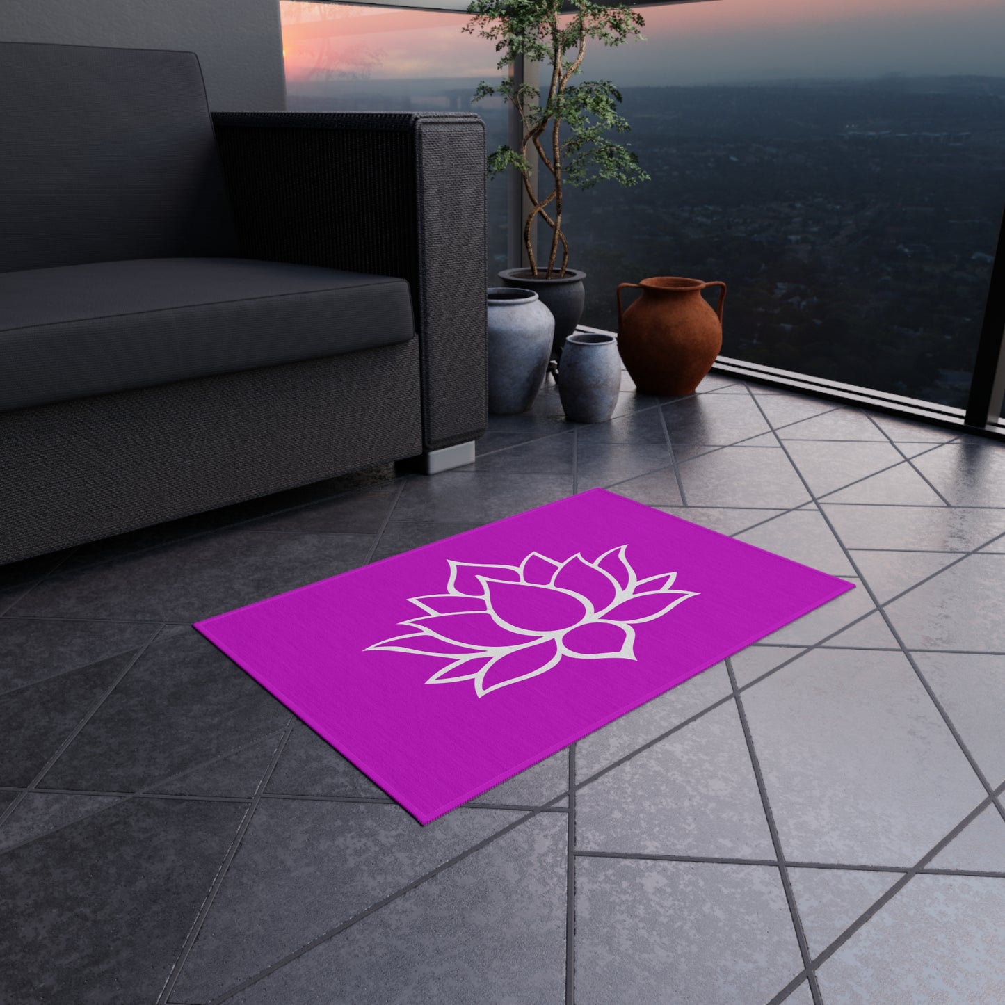 Zen Chenille Outdoor Rug with No-Skid Backing Cozy Outdoor Carpet Lotus Blossom Patio Decor Gazebo Rug Pool Area Decor Outdoor Kitchen Rug