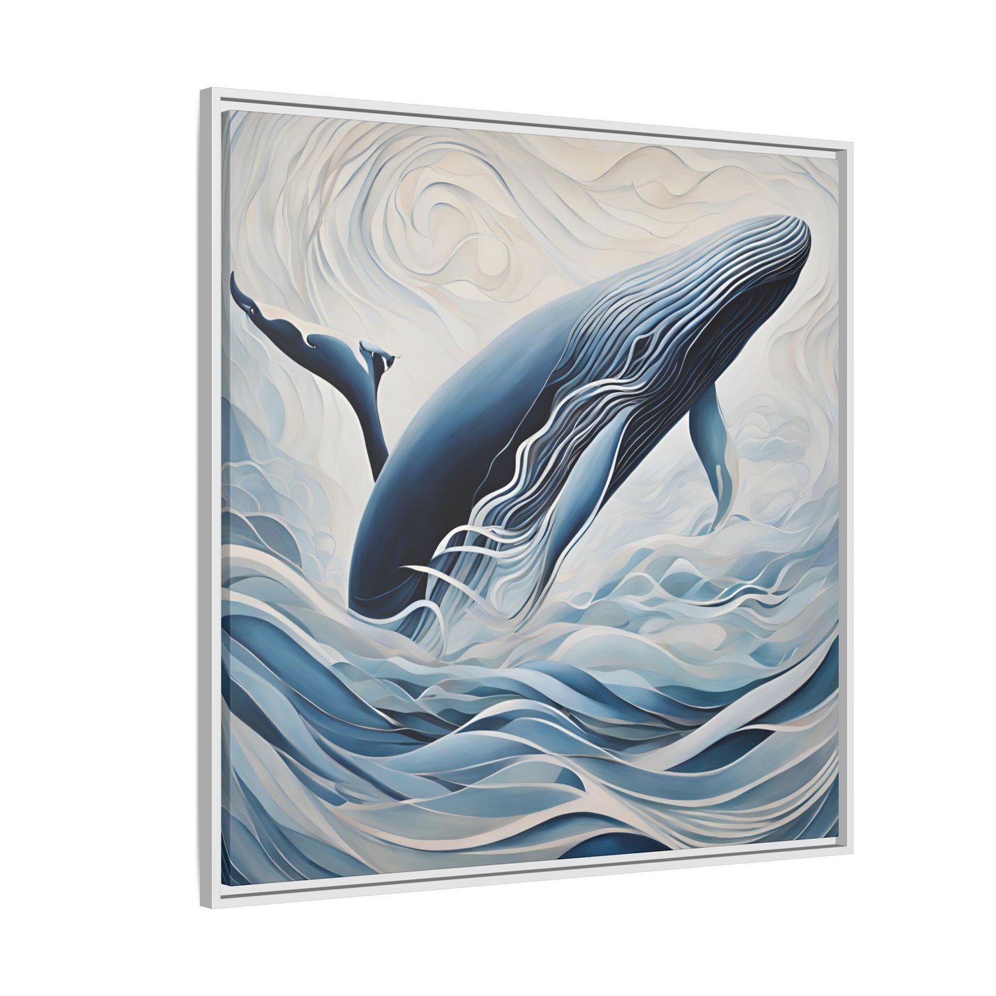 Modern Abstract Whale Wave Design Unique Framed Canvas Wall Art Ocean Beach Gift Nature Lover Gift Underwater Sea Lover Gift 3 frame colors