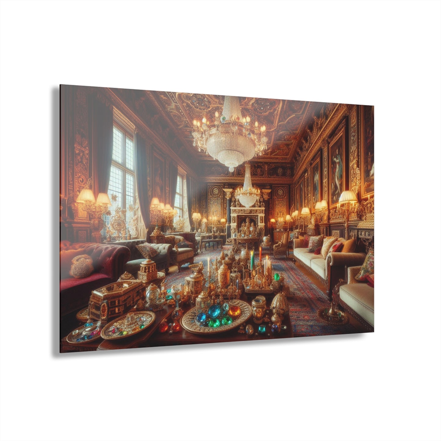 Royal Palace Design Acrylic Gold and Gemstone Drawing Room Print Castle Lover Wall Art Gift Jewel Artwork Modern Garden Home Decor