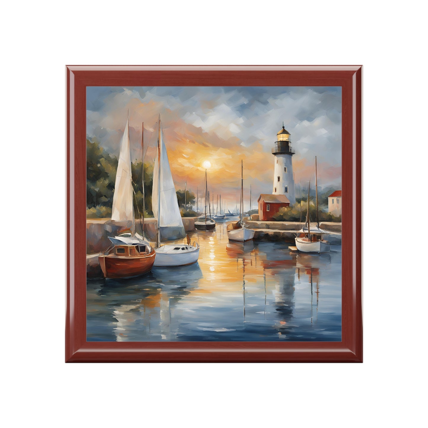 Unique Sail Boats Art Nautical Print Design Jewelry Box Trinket Box Bedroom Dresser Decor Vanity Gift Box - 3 colors to choose from