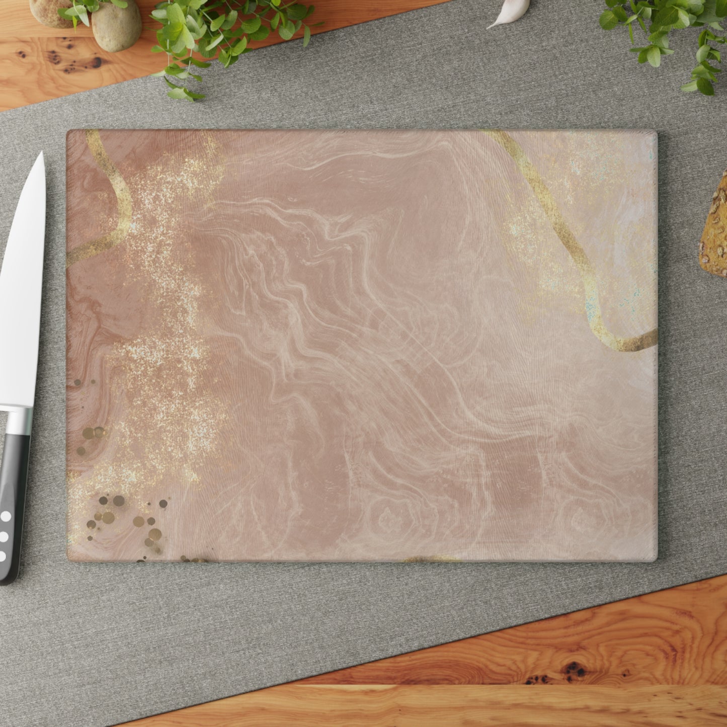 Kitchen Decor Glass Cutting Board Serving Tray with Quartz-look Design Cutting Board Gift for Home Cook Fun Marble-look Charcuterie Board