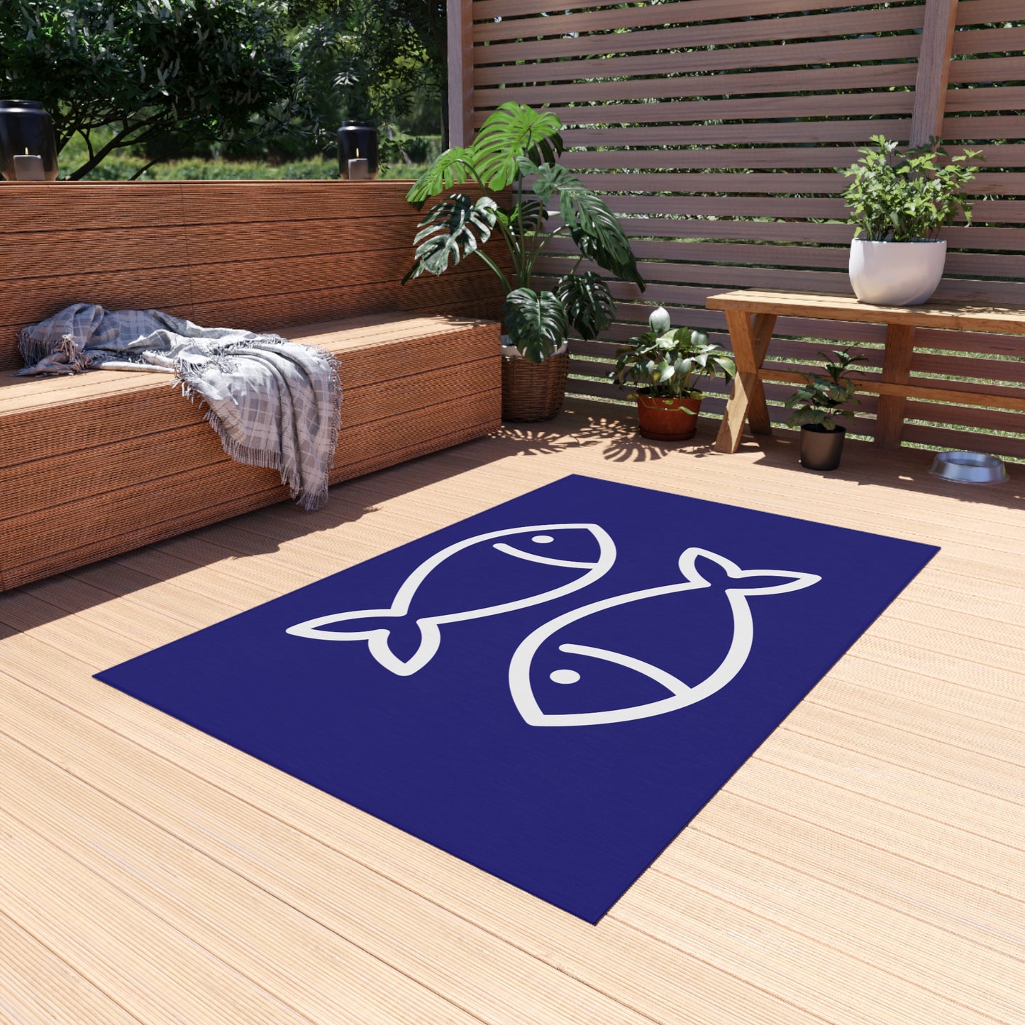 Chenille Outdoor Rug with No-Skid Backing Cozy Fishy Outdoor Carpet Patio Decor Gazebo Rug Pool Area Decor Outdoor Kitchen Carpet