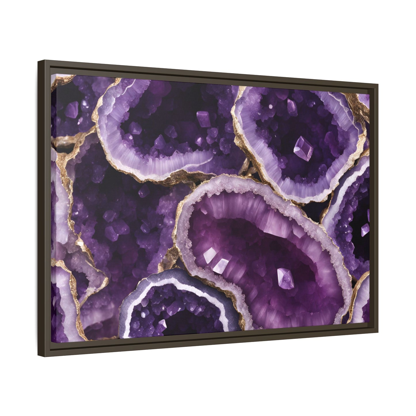 Purple Amethyst Crystal Geode Design Print Matte Canvas Wall Art Nature Lover Gift Geology Rock Lover Gift 3 frame colors to choose from