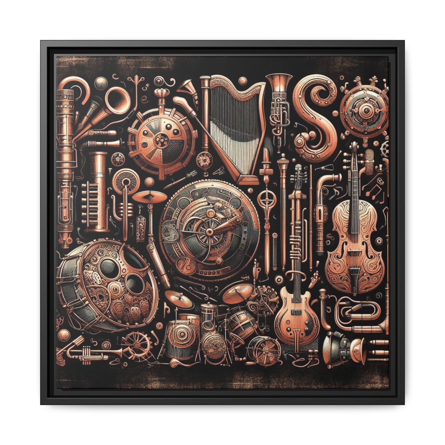 Modern Music-Themed Steampunk Style Print Abstract Design Unique Framed Canvas Print Wall Art Music Lover Gift Decor 3 frame colors