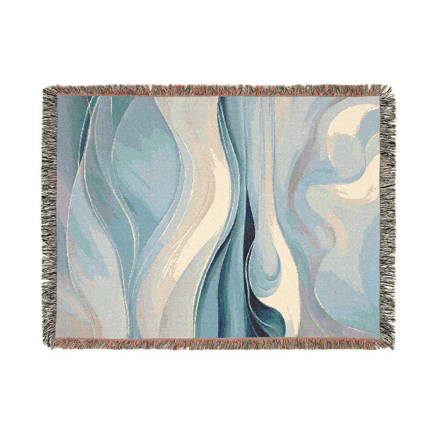 Wave Design Cozy Reading Throw for Book Lovers Cotton Woven Fringed Picnic Blanket Wall Art