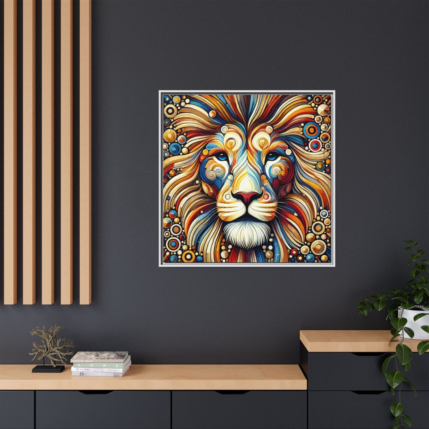 Modern Lion Print Abstract Design Unique Framed Canvas Print King of Jungle Wall Art Animal Lover Gift Nature Lover Decor 3 frame colors