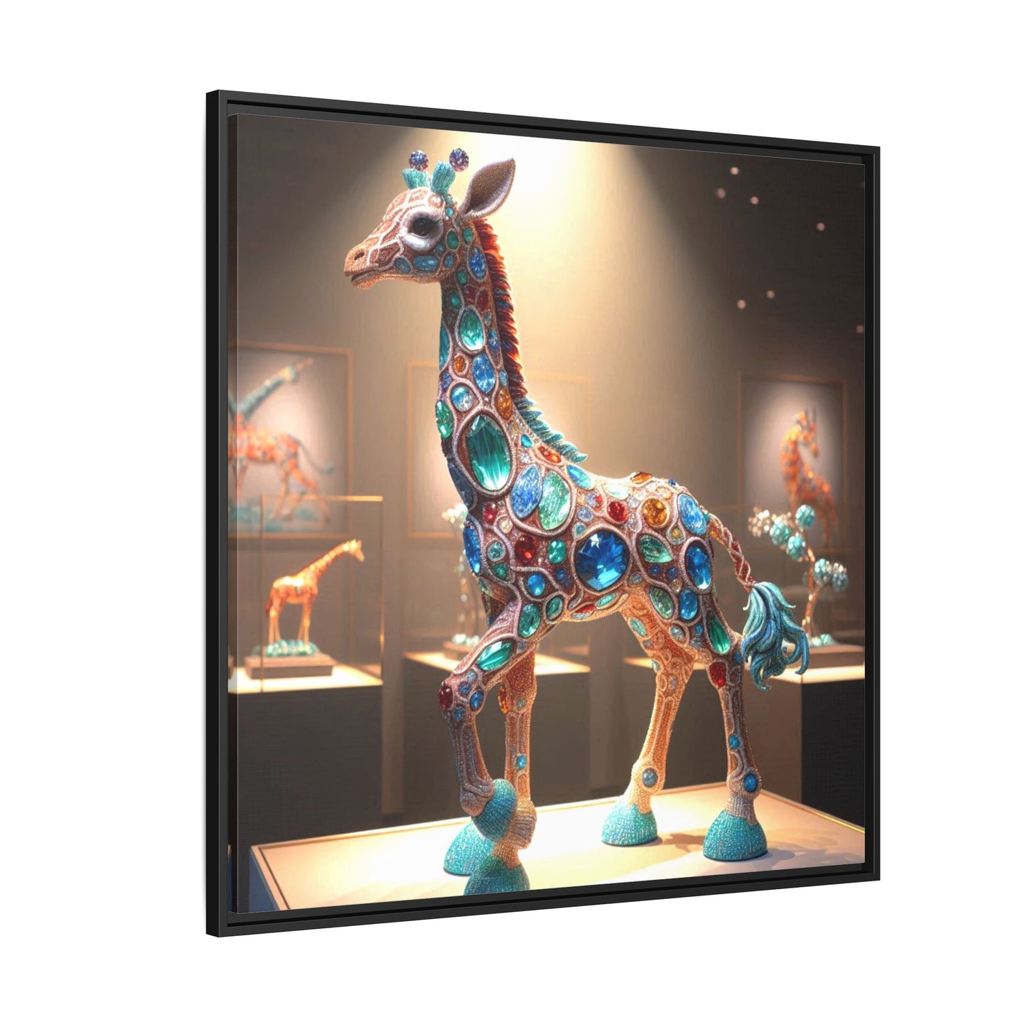 Bejeweled Giraffe Framed Canvas Print Wall Art Unique Fashion Designer Haute Couture Fashionista Animal Lover Gift Decor 3 Frame Colors