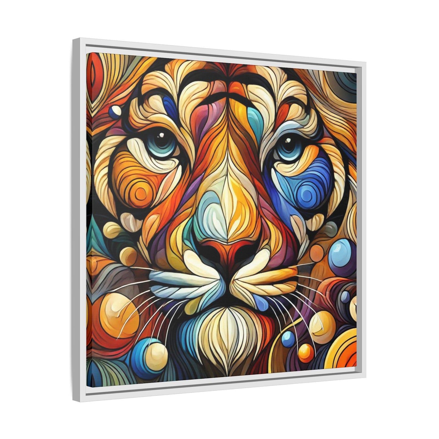 Modern Lion Face Print Abstract Design Unique Framed Canvas Print King of Jungle Wall Art Animal Lover Nature Lover Decor 3 frame colors