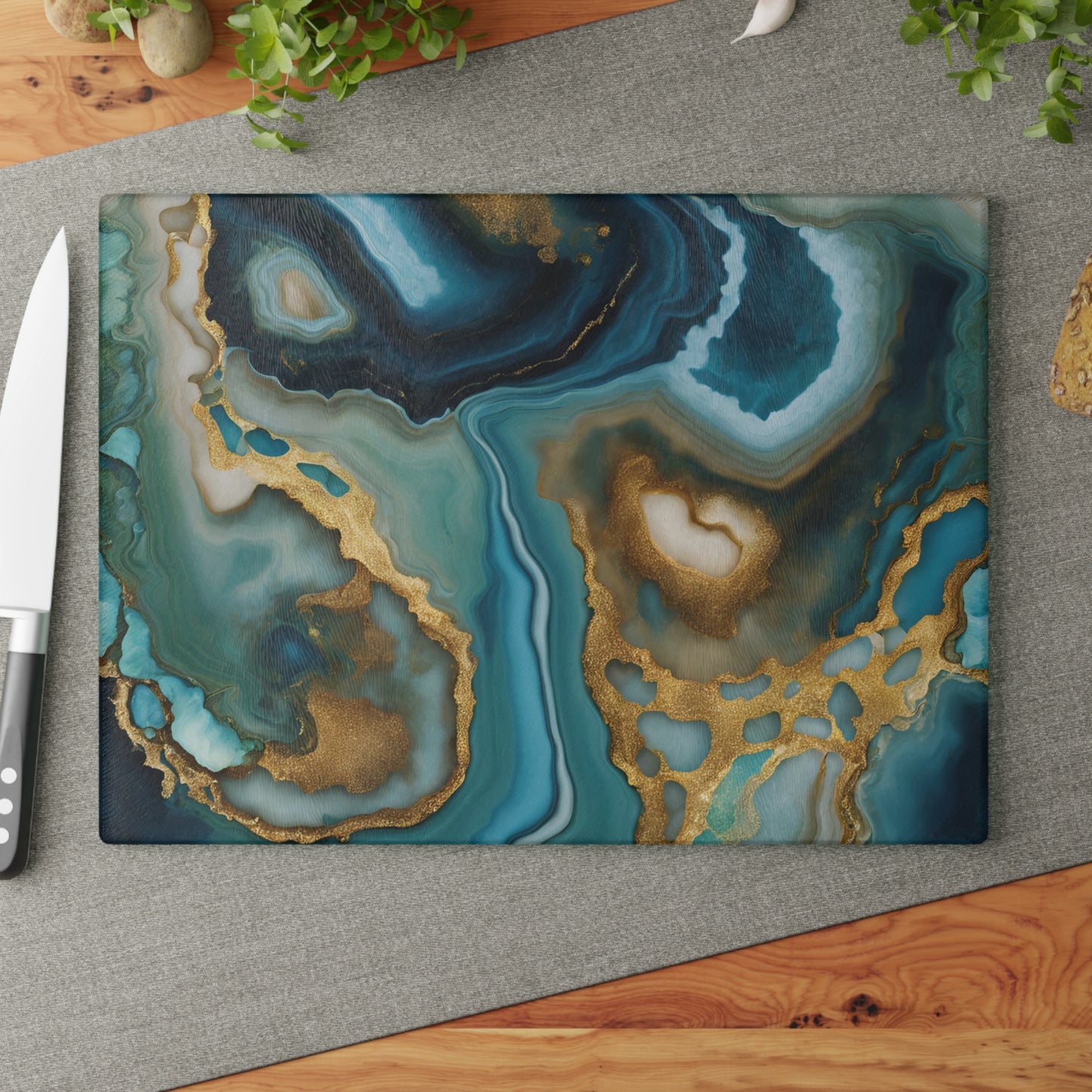 Kitchen Decor Glass Agate-look Image Nature Lover Cutting Board Serving Tray Home Cook Gift Colorful Glass Geode-inspired Charcuterie Board