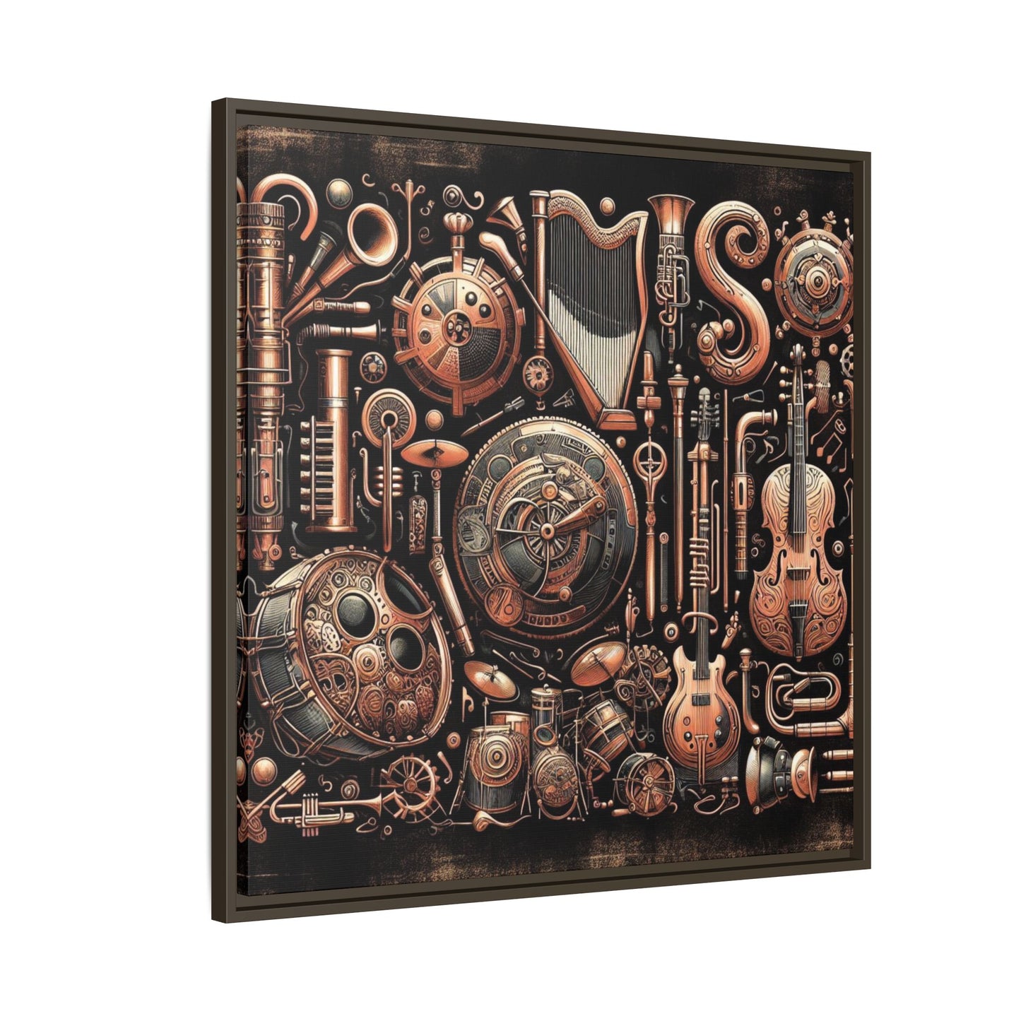 Modern Music-Themed Steampunk Style Print Abstract Design Unique Framed Canvas Print Wall Art Music Lover Gift Decor 3 frame colors