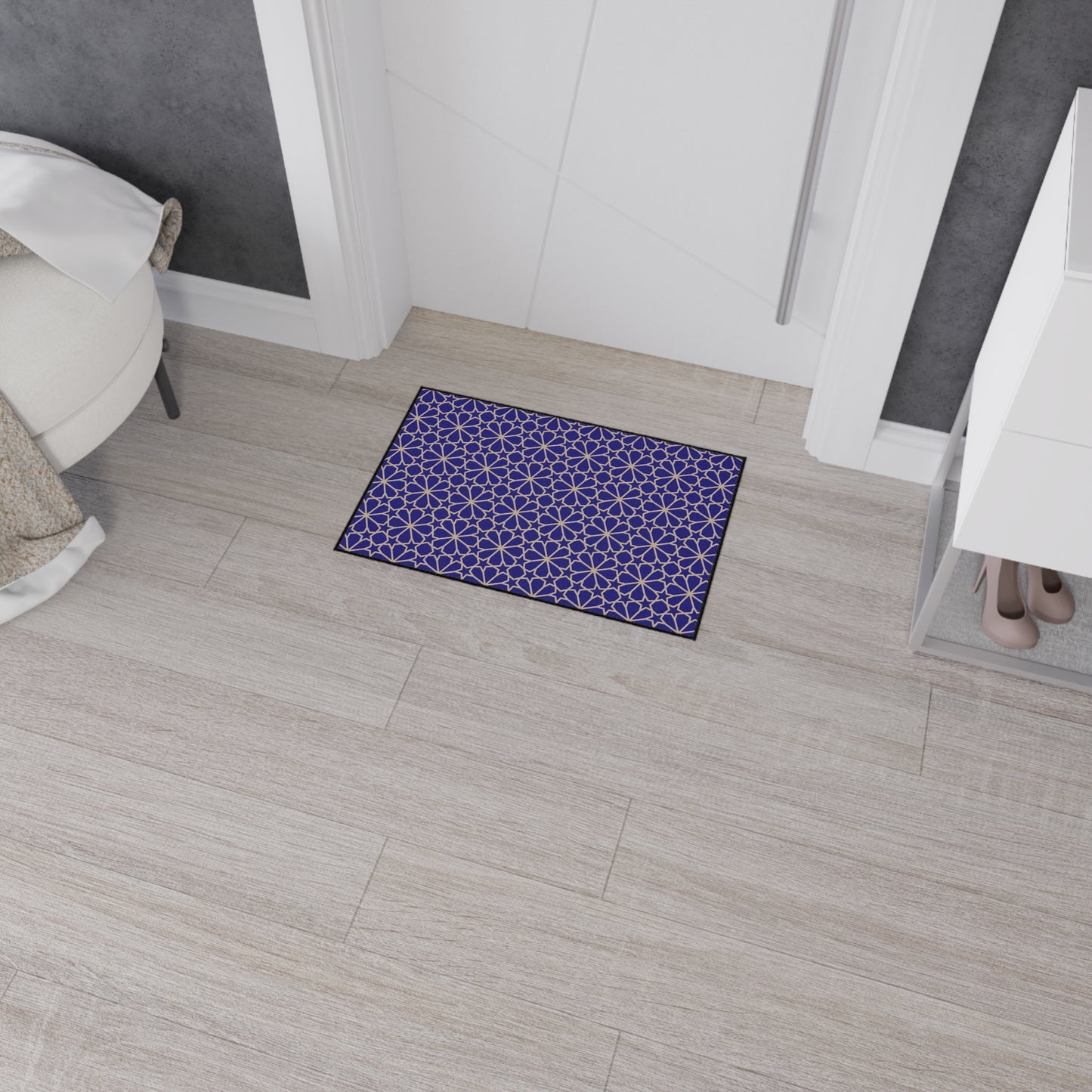 Decorative Heavy Duty Non-Slip Floor Mat Stylish Design Perfect for Entryway Kitchen Blue and Gold Geometric Floral Design Rug Bathroom Mat