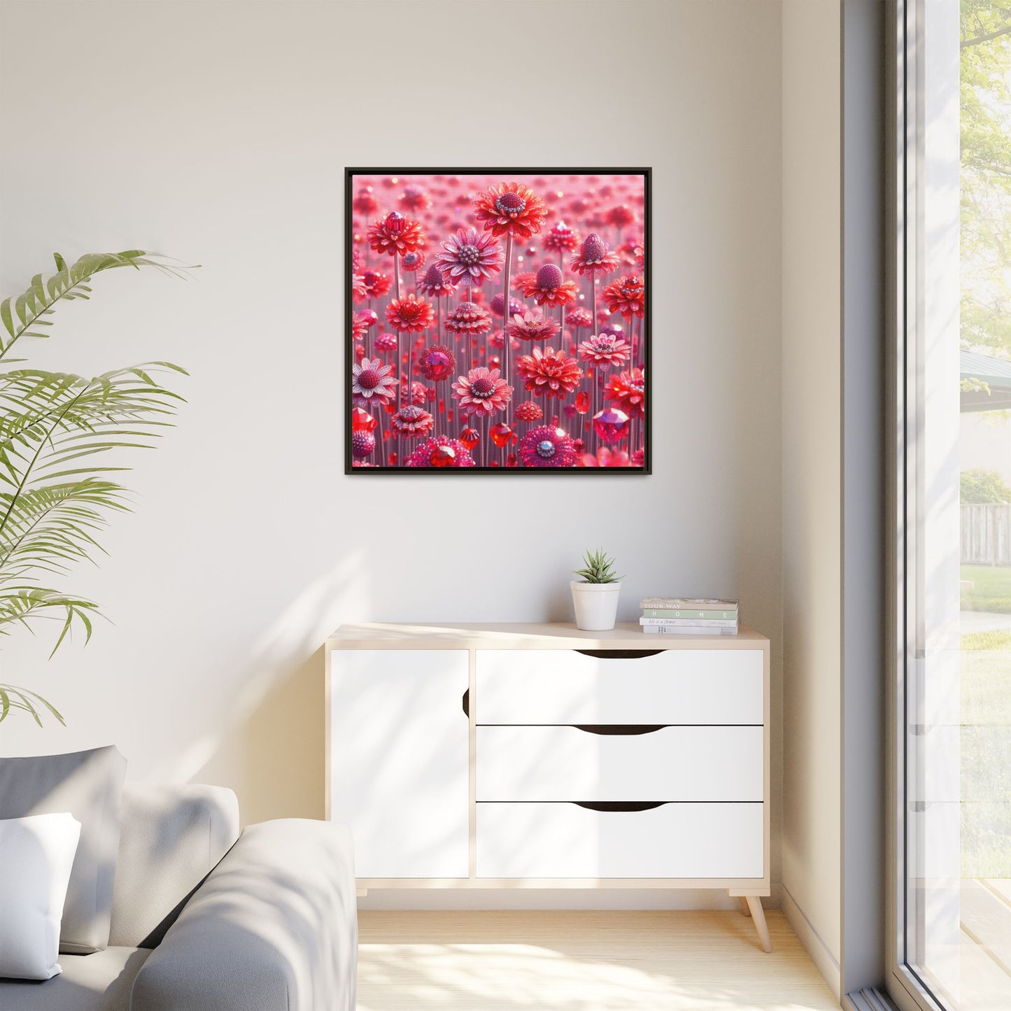 Bejeweled Daisies Framed Canvas Print Wall Art Unique Fashion Designer Haute Couture Fashionista Flower Lover Gift Decor 3 Frame Colors