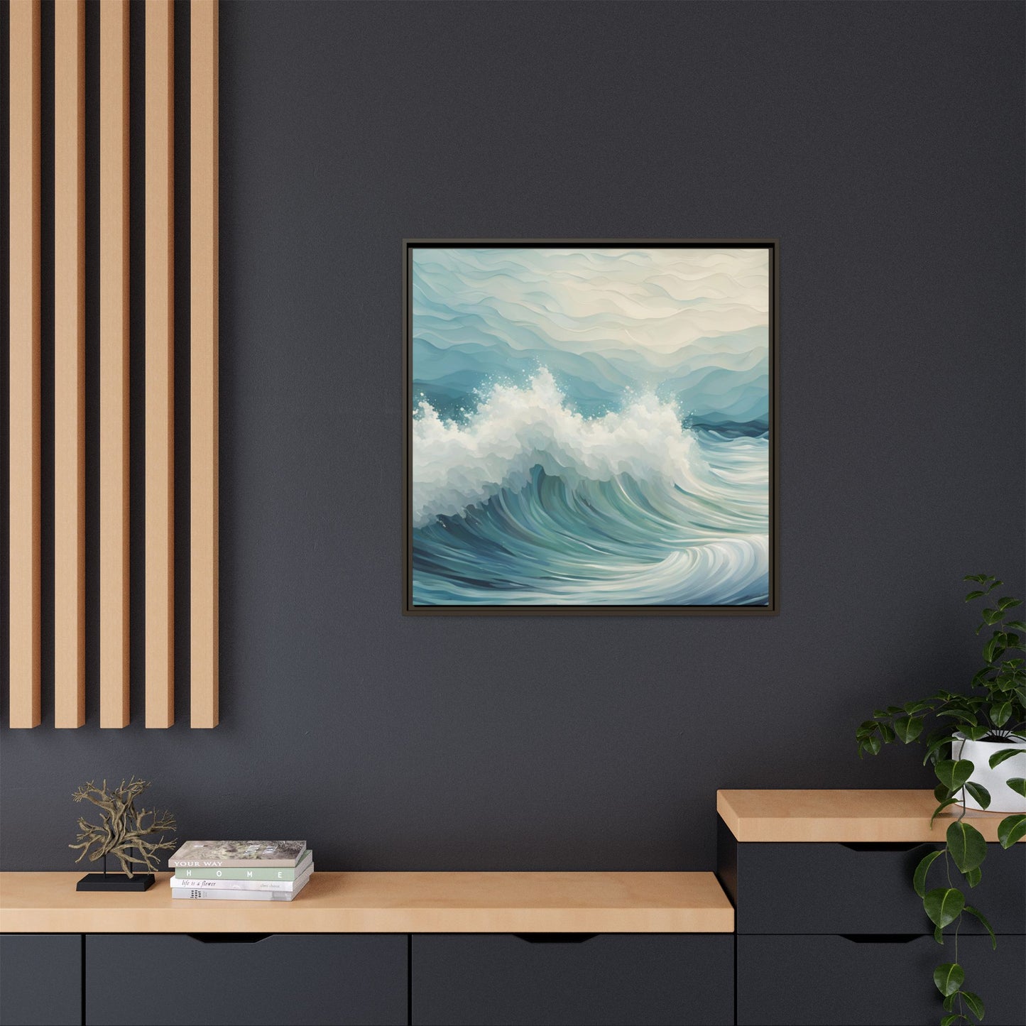 Modern Abstract Wave Design Unique Framed Canvas Wall Art Ocean Beach Gift Nature Lover Gift Underwater Sea Lover Gift 3 frame colors