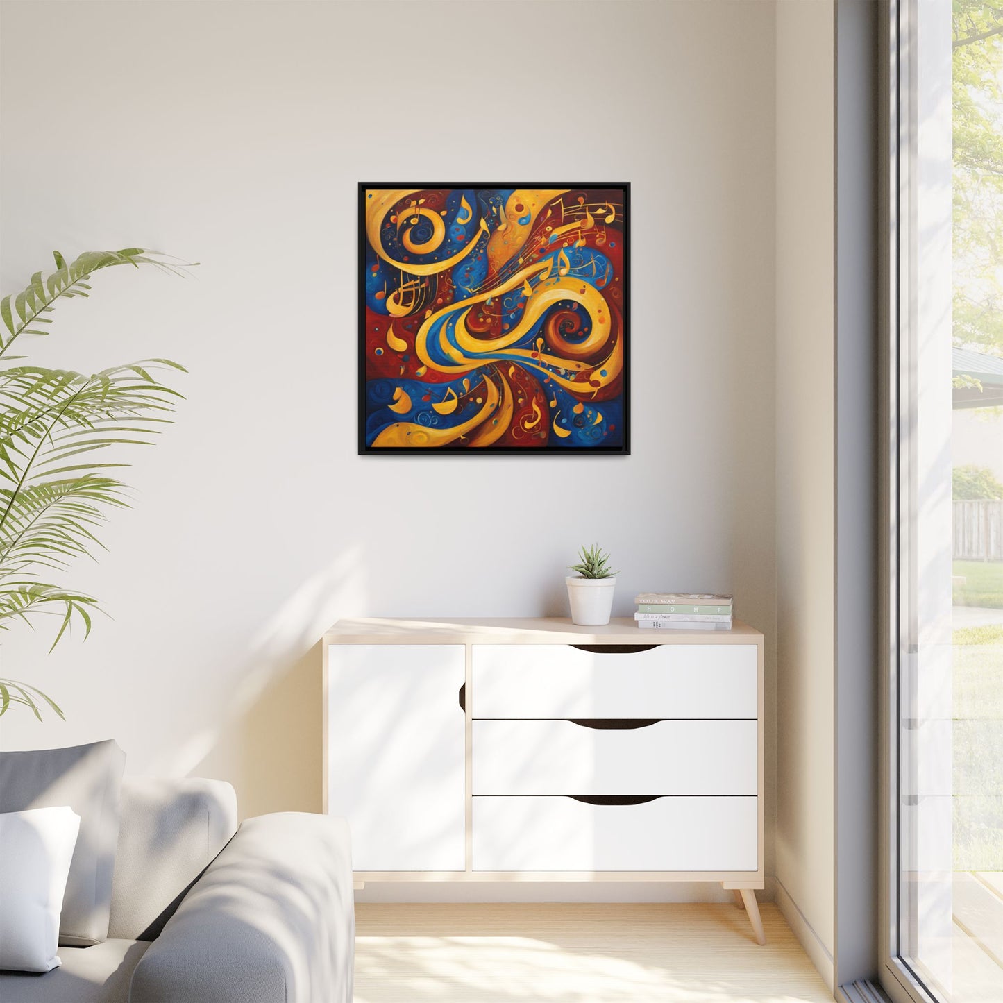 Modern Music-Themed Print Abstract Design Unique Framed Canvas Print Treble Clef Note Wall Art Music Lover Gift Decor 3 frame colors
