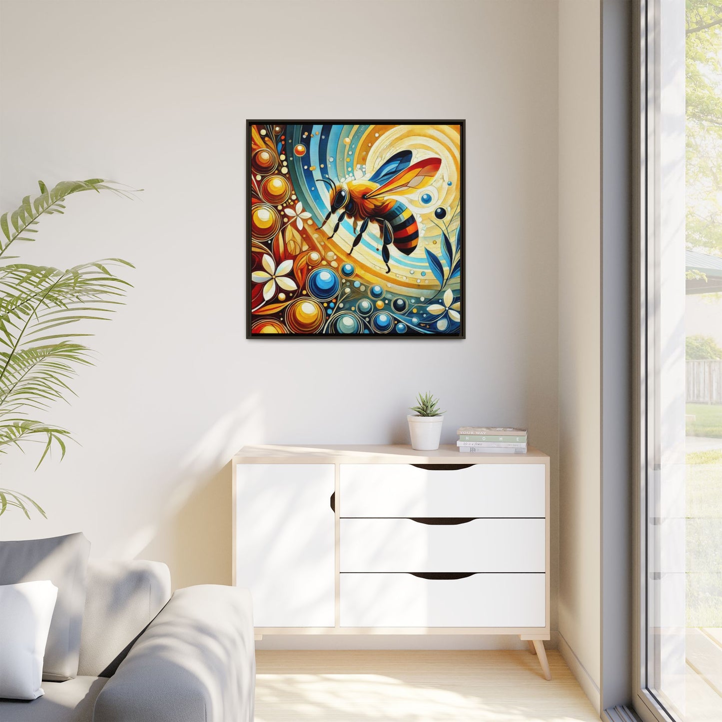 Modern Bee Print Abstract Design Unique Framed Canvas Print Insect Lover Wall Art Animal Lover Nature Lover Decor 3 frame colors