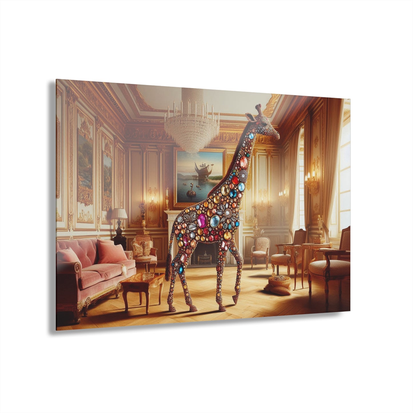 Gemstone Design Giraffe Acrylic Print with French Cleat Nature Lover Wall Art Animal Lover Gift Artwork Modern Garden Home Decor