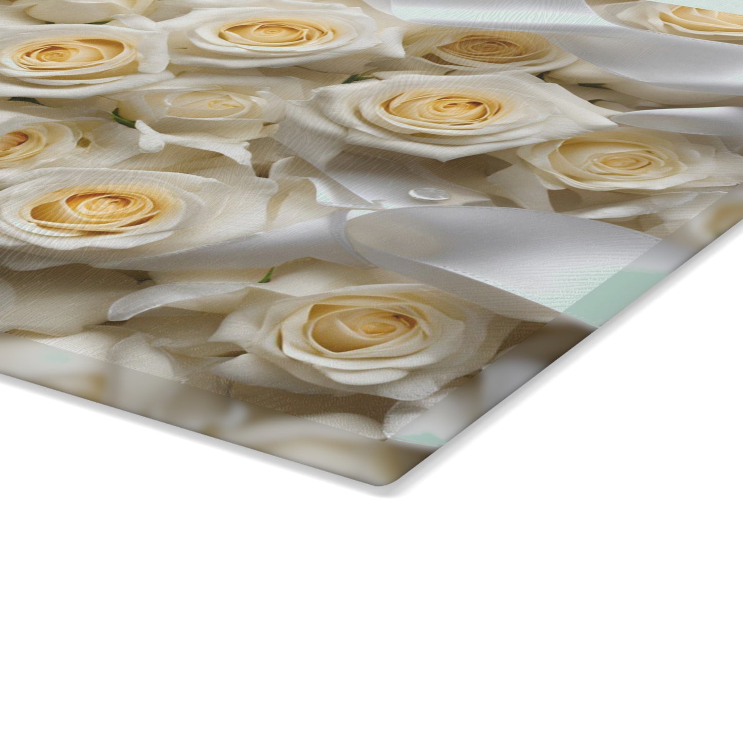 Kitchen Decor Glass Cutting Board Serving Tray with Rose Design Satin Ribbon Pattern Cutting Board Gift for Home Cook Charcuterie Board