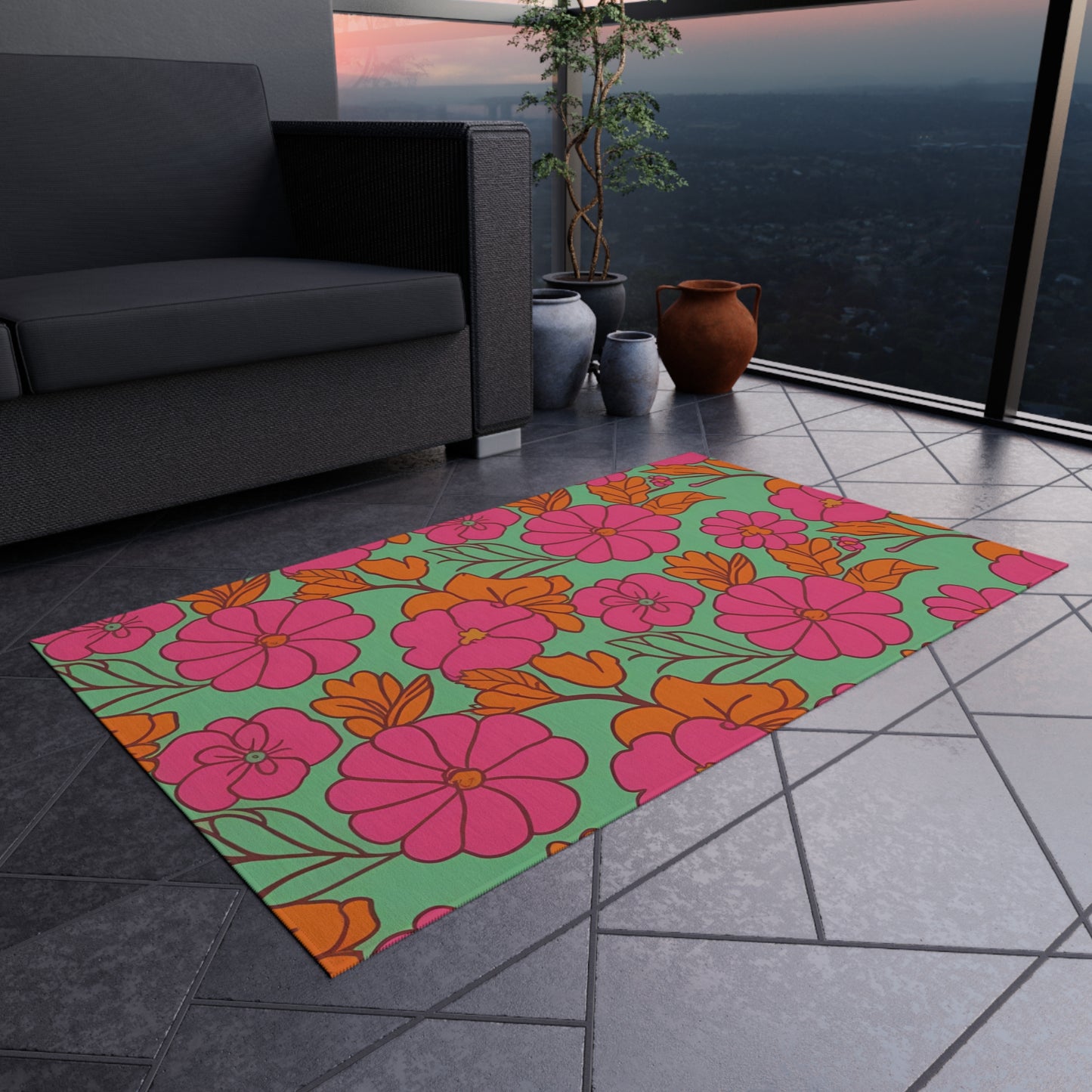 Chenille Outdoor Rug with No-Skid Backing Cozy Outdoor Carpet Patio Decor Gazebo Tropical Rug Pool Area Decor Outdoor Kitchen Carpet