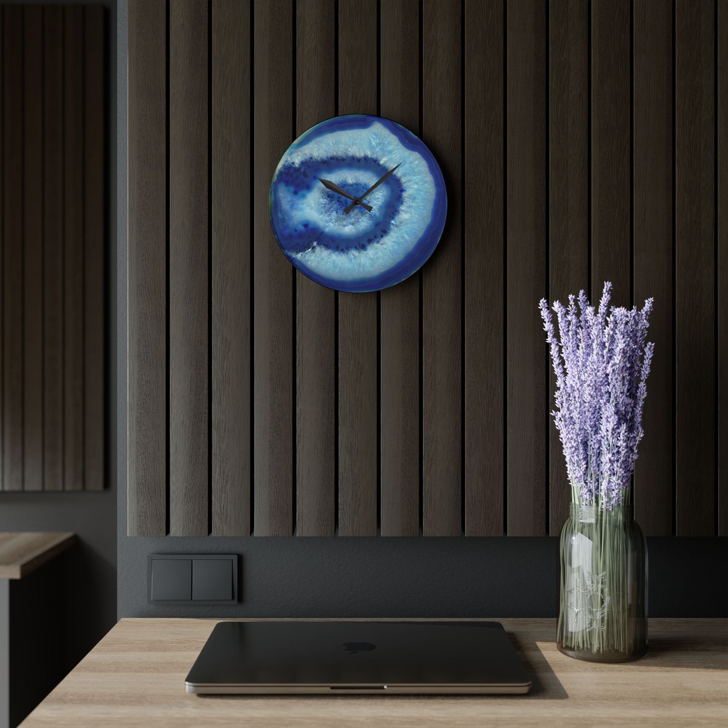 Blue Agate Crystal Geode Unique Design Acrylic Wall Clock Crystal Lover Gemologist Gift Nature Lover Rock Gift
