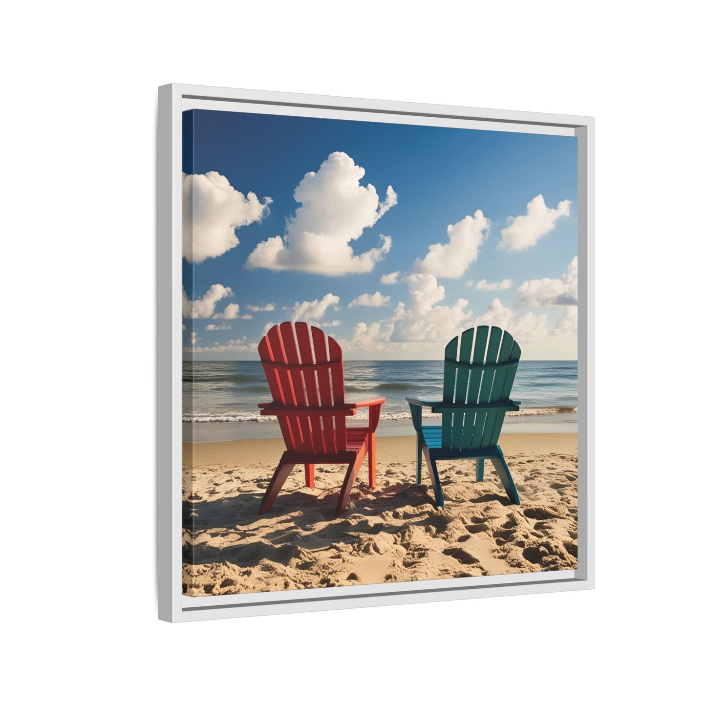 Chairs on the Beach Calm Sunny Day Framed Canvas Wall Art Beach Lover Vacation Oceanic Gift Nature Lover Peaceful Zen Gift 3 frame colors