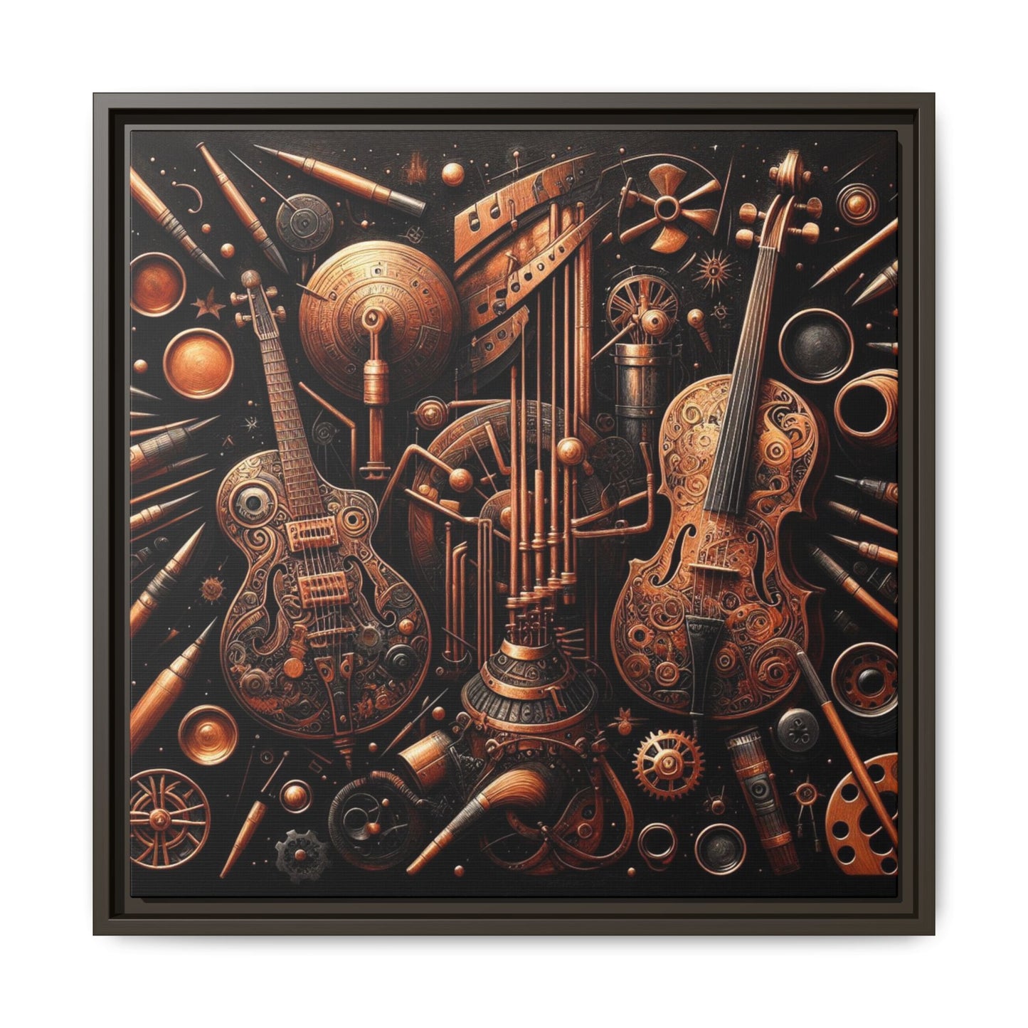 Modern Music-Themed Print Abstract Design Unique Framed Canvas Print Steampunk Wall Art Music Lover Gift Decor 3 frame colors