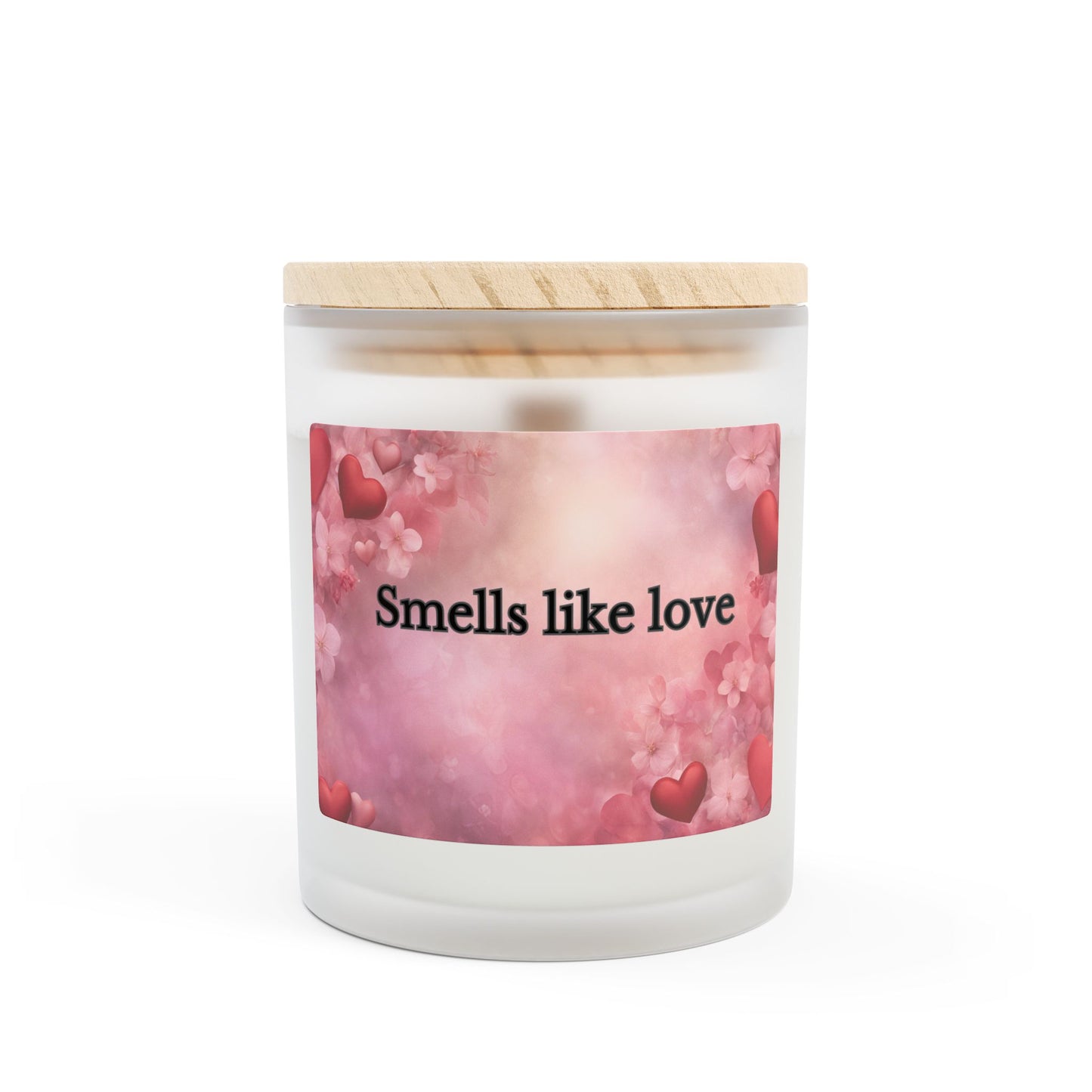 Artisanal Coconut Soy Frosted Glass Candle with Wooden Wick and Raw Maple Lid 11 oz Hand Poured Love Themed Candle 50 hrs burn time
