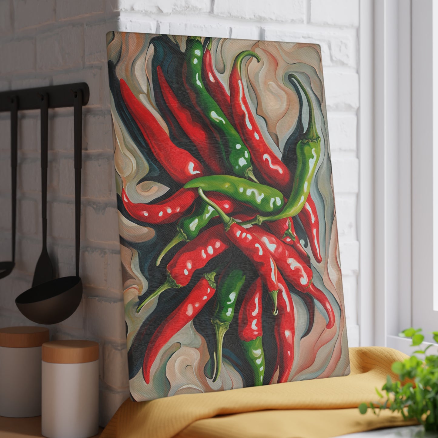 Kitchen Decor Glass Cutting Board Serving Tray with Modern Red Hot Chili Peppers Design Cutting Board Gift for Home Cook Charcuterie Board