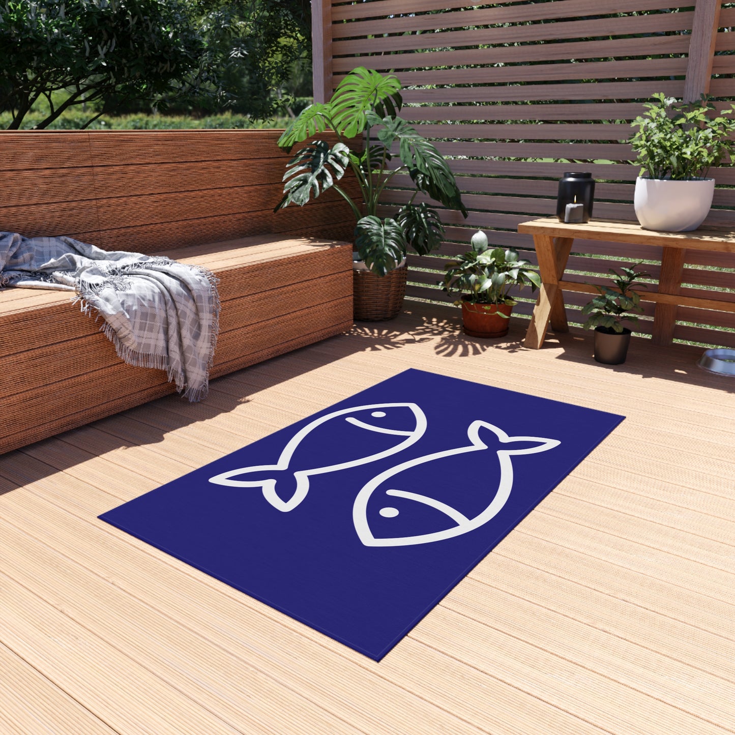 Chenille Outdoor Rug with No-Skid Backing Cozy Fishy Outdoor Carpet Patio Decor Gazebo Rug Pool Area Decor Outdoor Kitchen Carpet