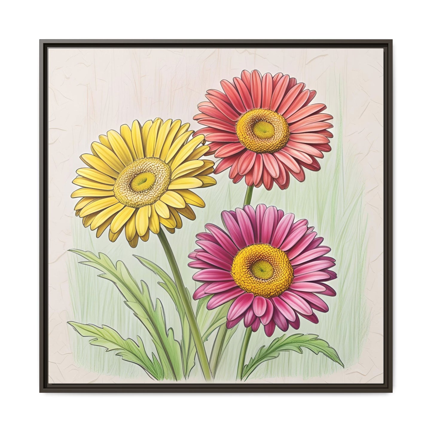 Daisy Floral Design Unique Framed Canvas Wall Art Flower Lover Gift Wildflower Artwork Nature Lover Lanscape Gift 3 frame colors