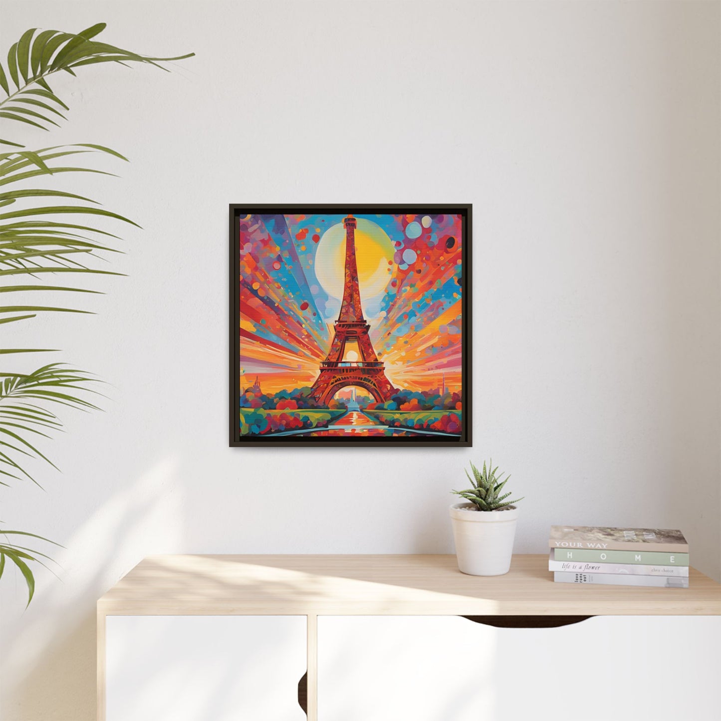 Modern Abstract Eiffel Tower Design Unique Framed Colorful Canvas Landscape Wall Art Paris France Gift Nature Lover Gift 3 frame colors