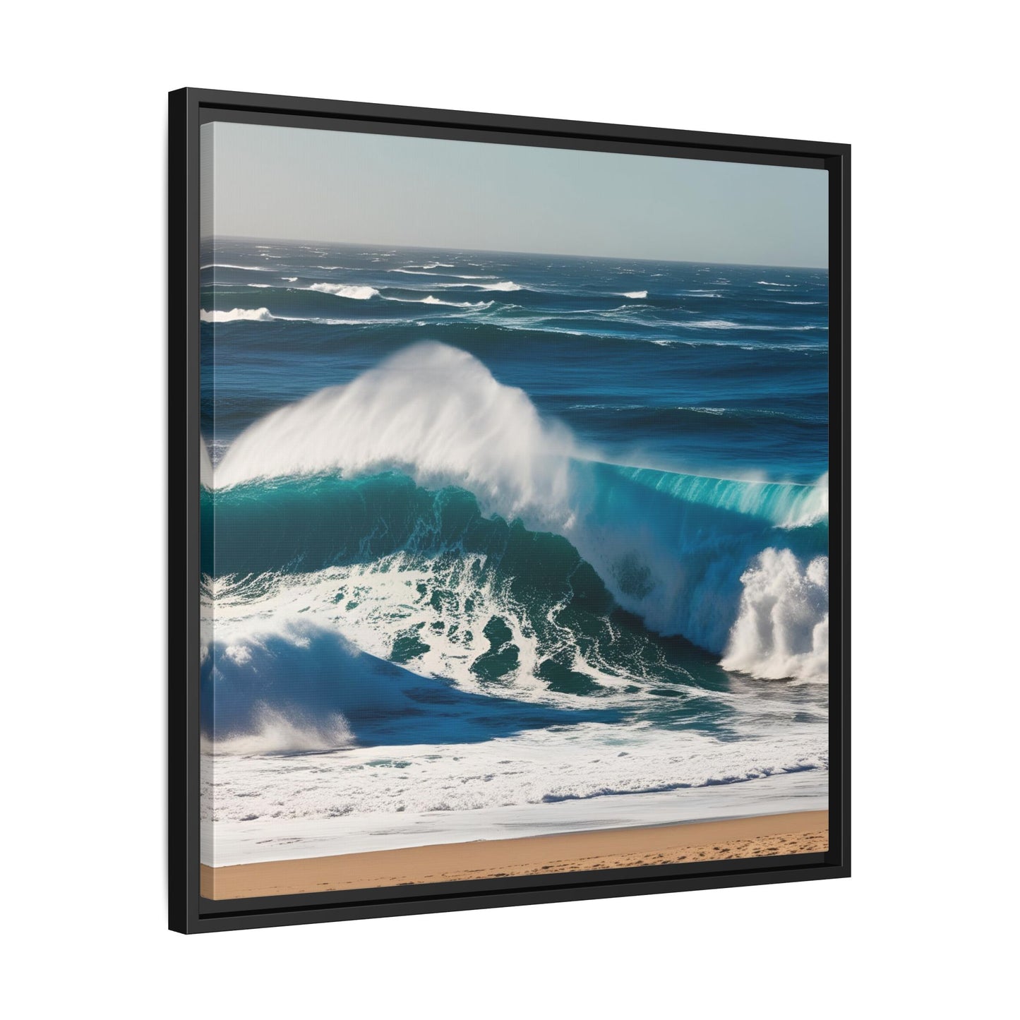 Peaceful Ocean Waves at the Beach Calm Sunny Day Framed Canvas Wall Art Vacation Oceanic Gift Nature Lover Zen Decor Gift 3 frame colors