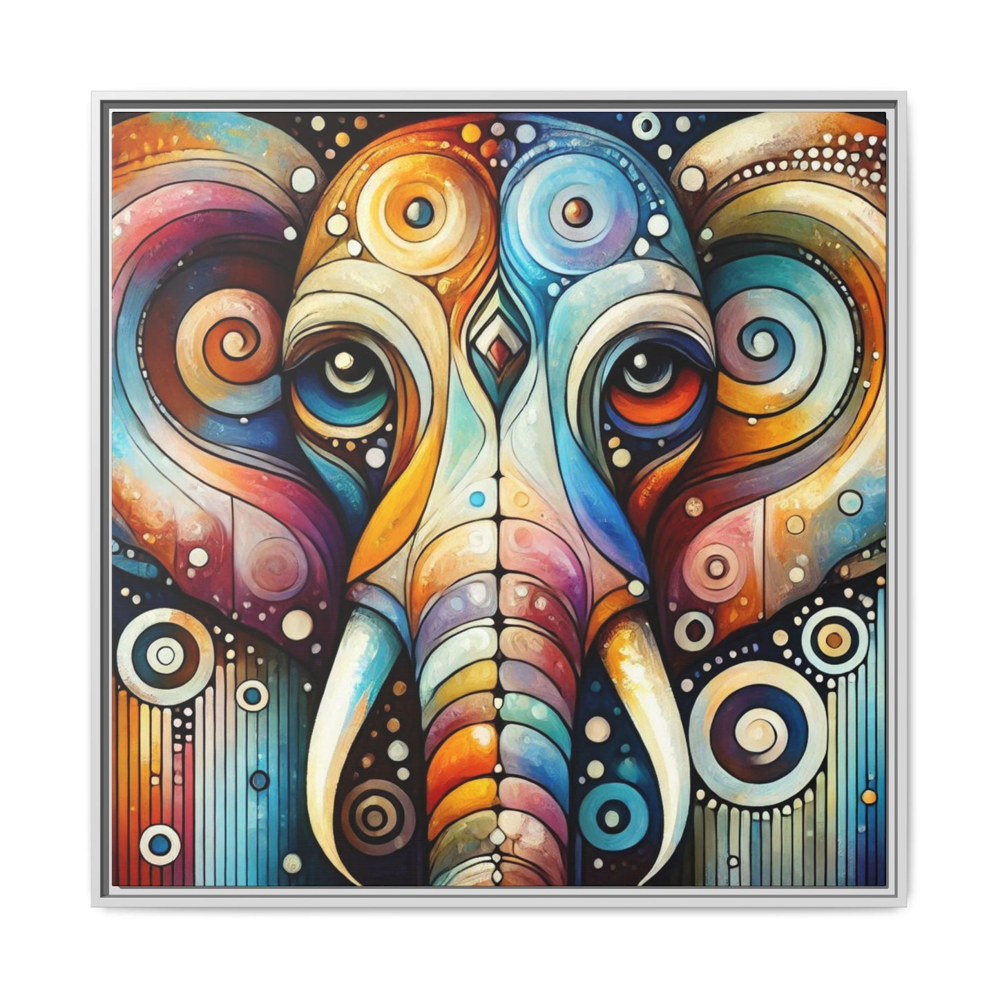 Modern Elephant Face Print Abstract Design Unique Framed Canvas Print African Wall Art Animal Lover Nature Lover Decor 3 frame colors