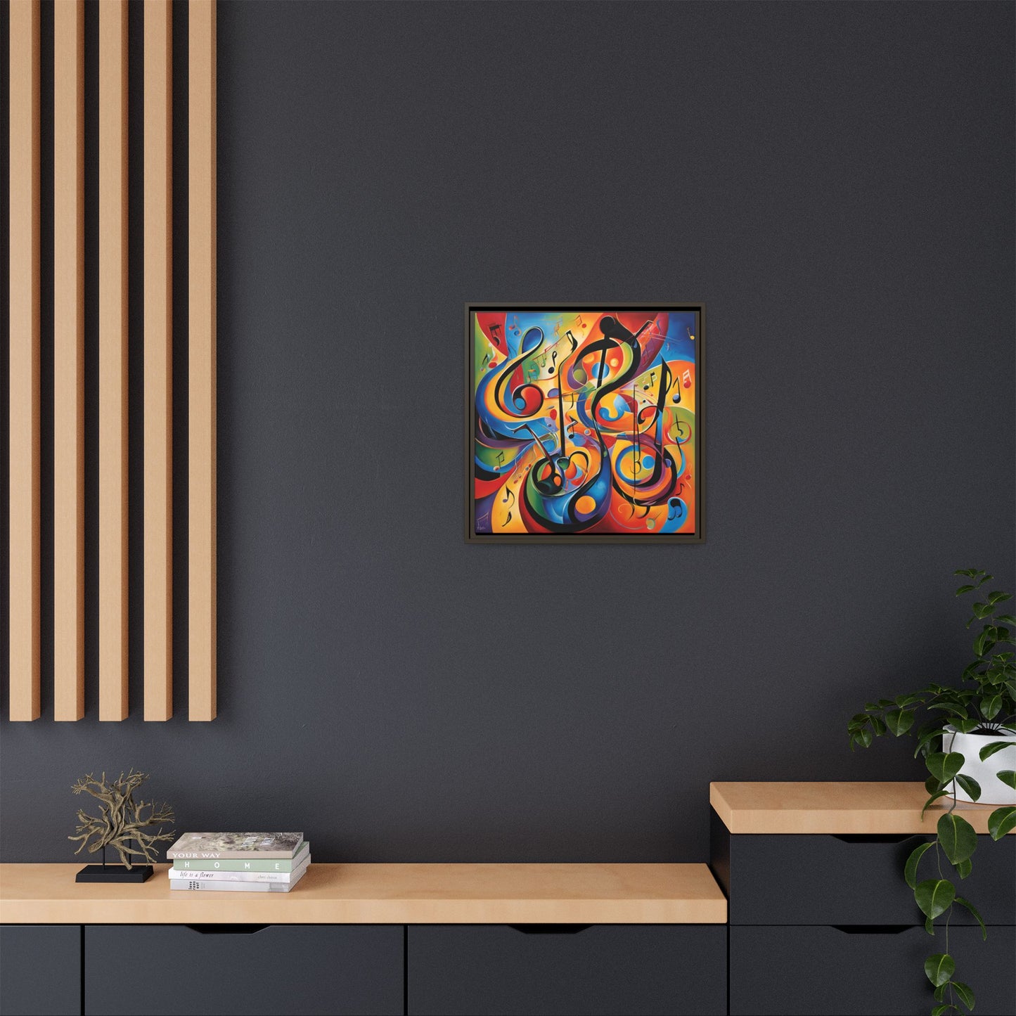 Modern Music-Themed Print Abstract Design Unique Framed Canvas Print Treble Clef Note Wall Art Music Lover Gift Decor 3 frame colors