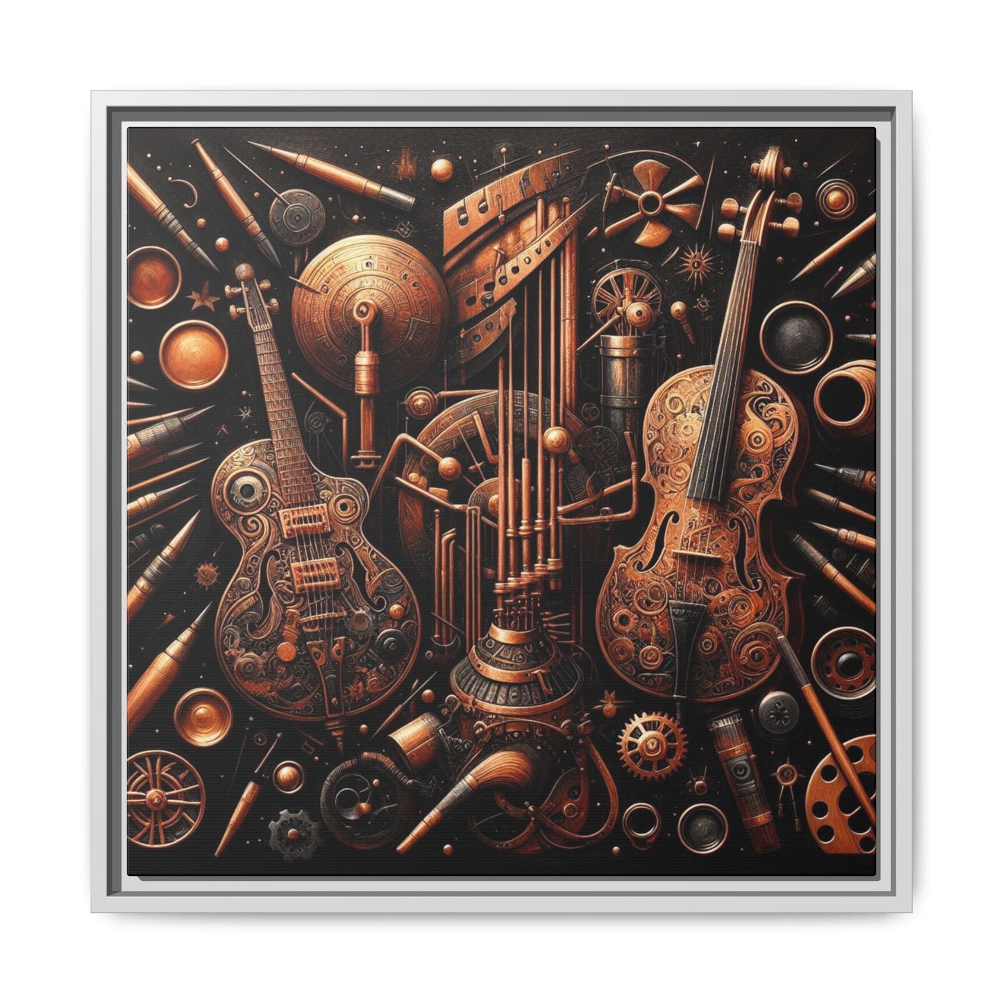 Modern Music-Themed Print Abstract Design Unique Framed Canvas Print Steampunk Wall Art Music Lover Gift Decor 3 frame colors