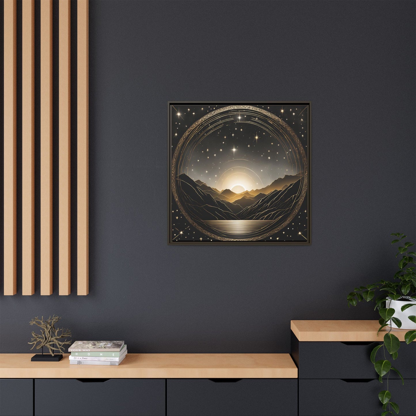 Boho Celestial Design Unique Framed Canvas Wall Art Sun and Stars Astrological Gift Nature Lover Gift Astronomy Gift 3 frame color choices