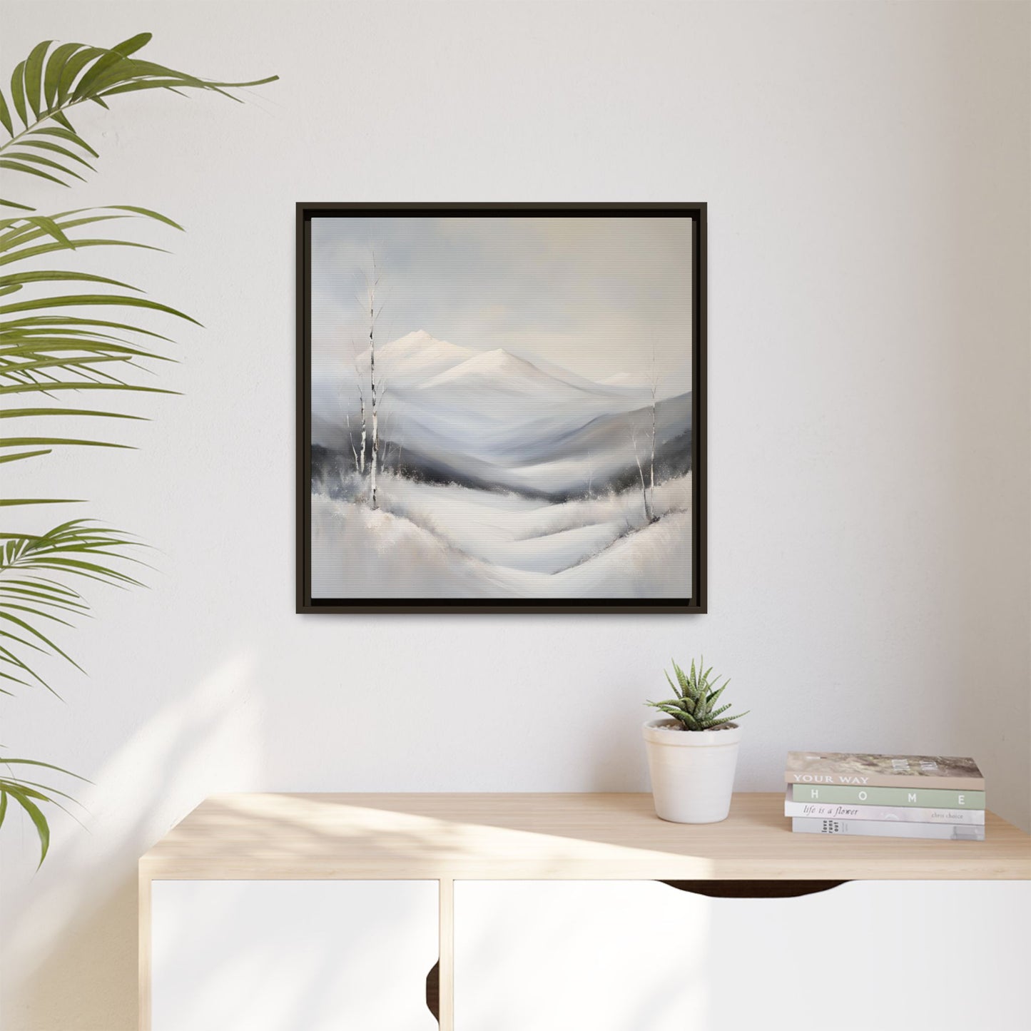 Modern Abstract Mountain Design Unique Framed Canvas Wall Art Snowy Gift Nature Lover Gift 3 frame colors
