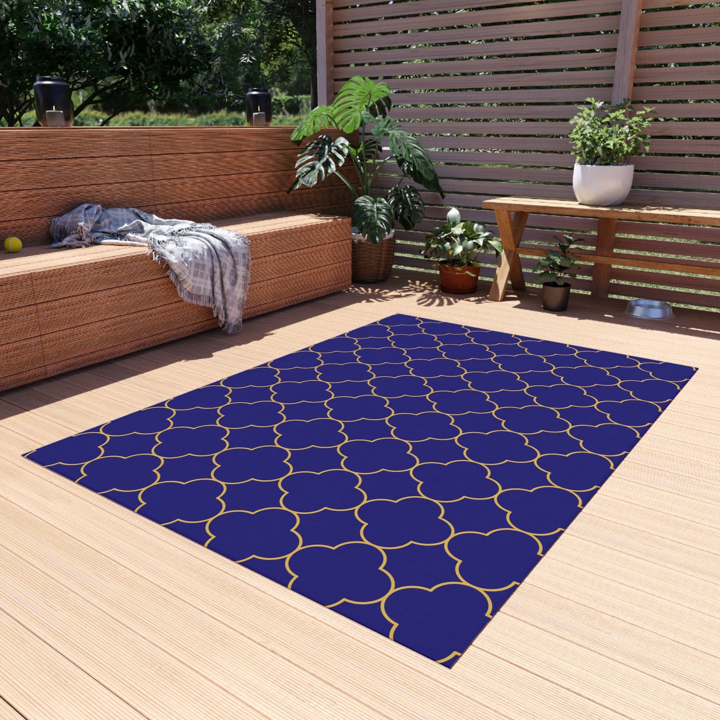 Chenille Outdoor Rug with No-Skid Backing Cozy Outdoor Carpet Blue Patio Decor Gazebo Rug Pool Area Decor Outdoor Kitchen Carpet