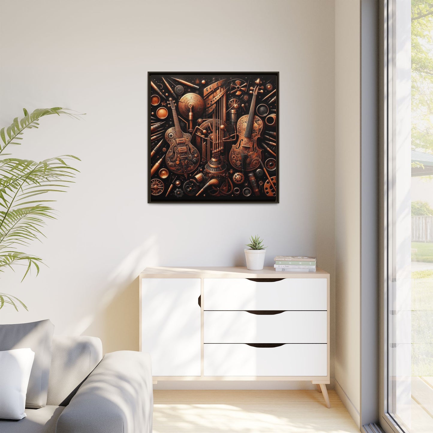 Modern Music-Themed Print Abstract Design Unique Framed Canvas Print Steampunk Wall Art Music Lover Gift Decor 3 frame colors