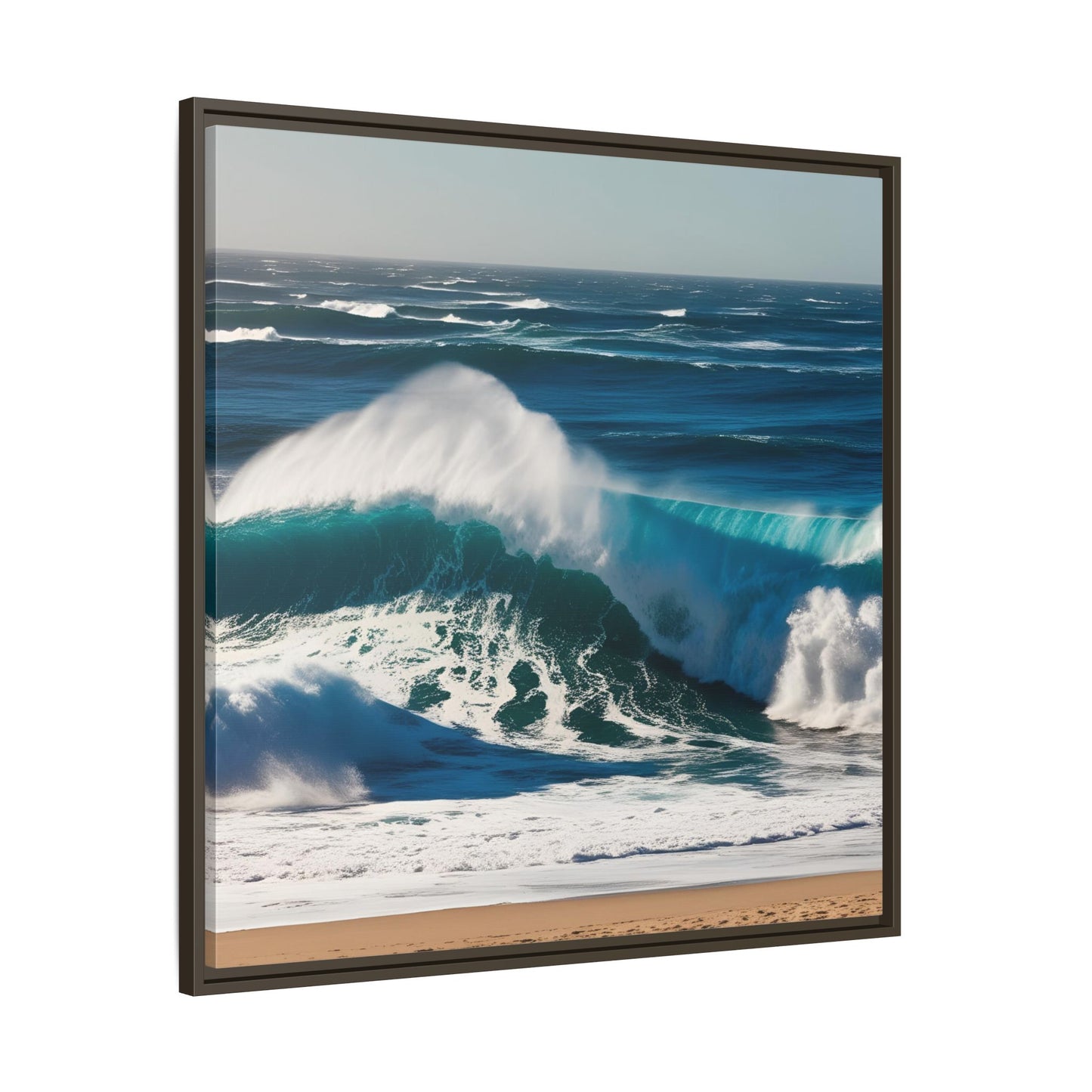 Peaceful Ocean Waves at the Beach Calm Sunny Day Framed Canvas Wall Art Vacation Oceanic Gift Nature Lover Zen Decor Gift 3 frame colors