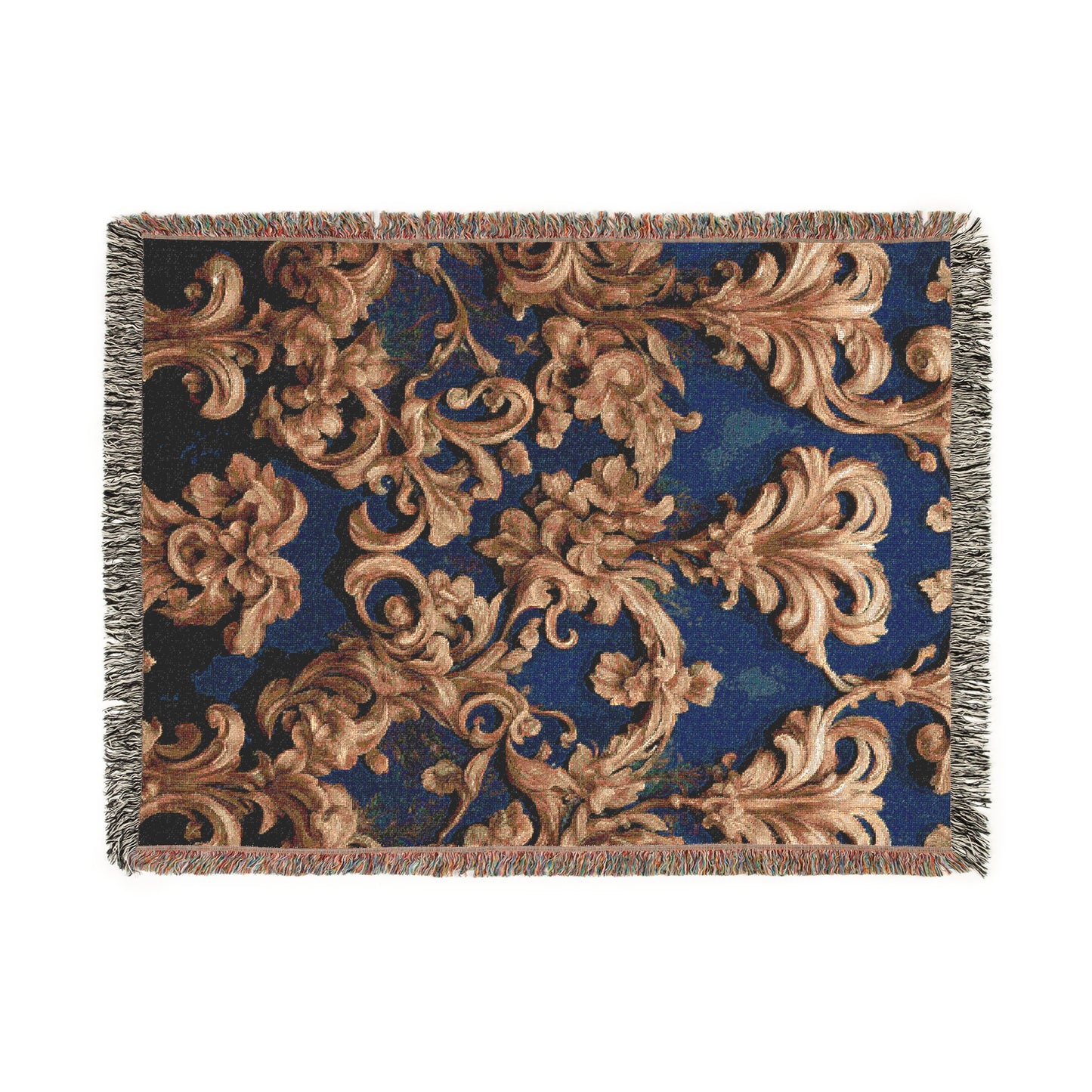 Retro Classic Damask Design Cozy Reading Throw for Book Lovers Cotton Woven Fringed Picnic Blanket Wall Art