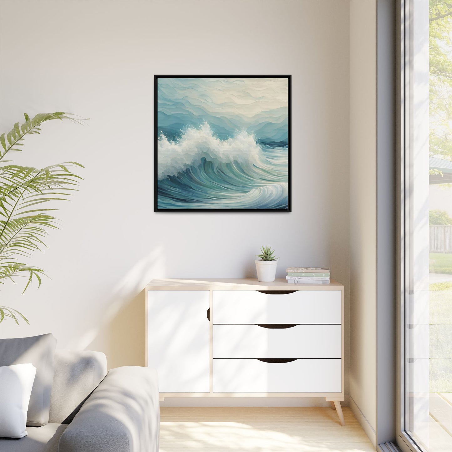 Modern Abstract Wave Design Unique Framed Canvas Wall Art Ocean Beach Gift Nature Lover Gift Underwater Sea Lover Gift 3 frame colors