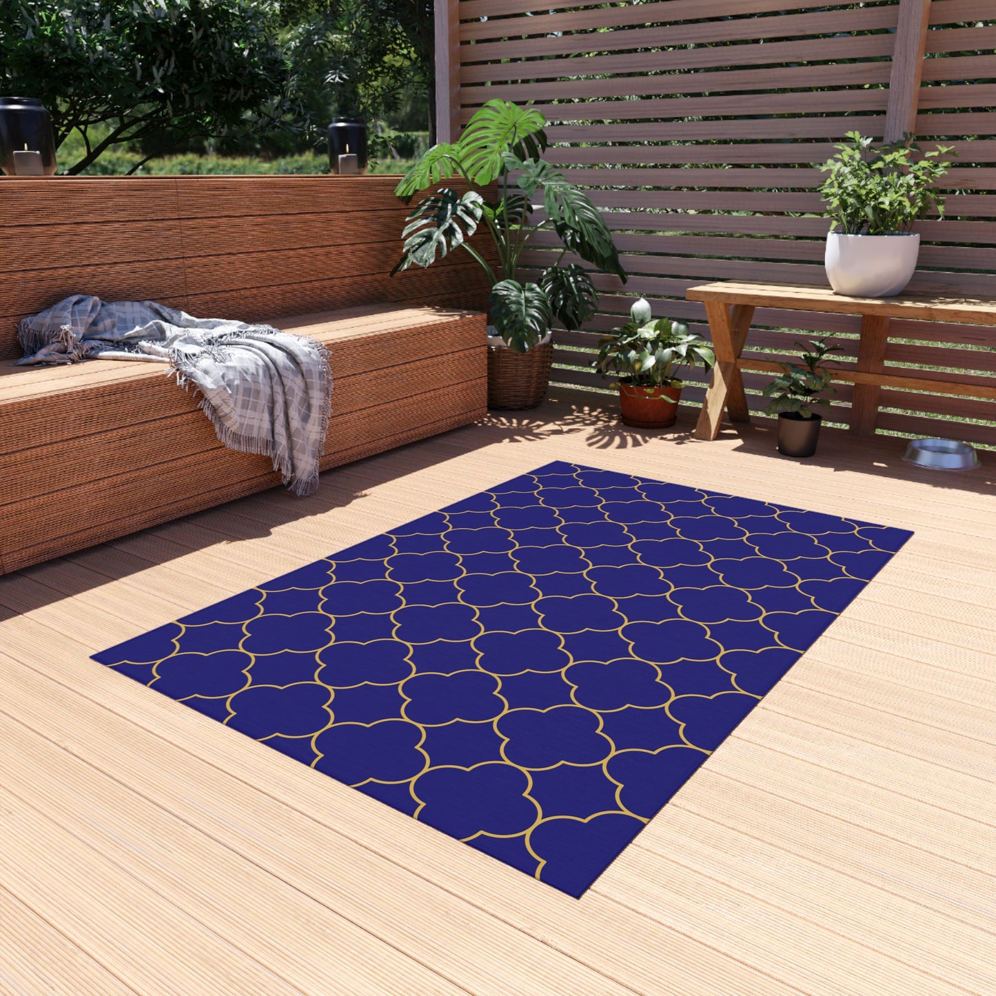 Chenille Outdoor Rug with No-Skid Backing Cozy Outdoor Carpet Blue Patio Decor Gazebo Rug Pool Area Decor Outdoor Kitchen Carpet