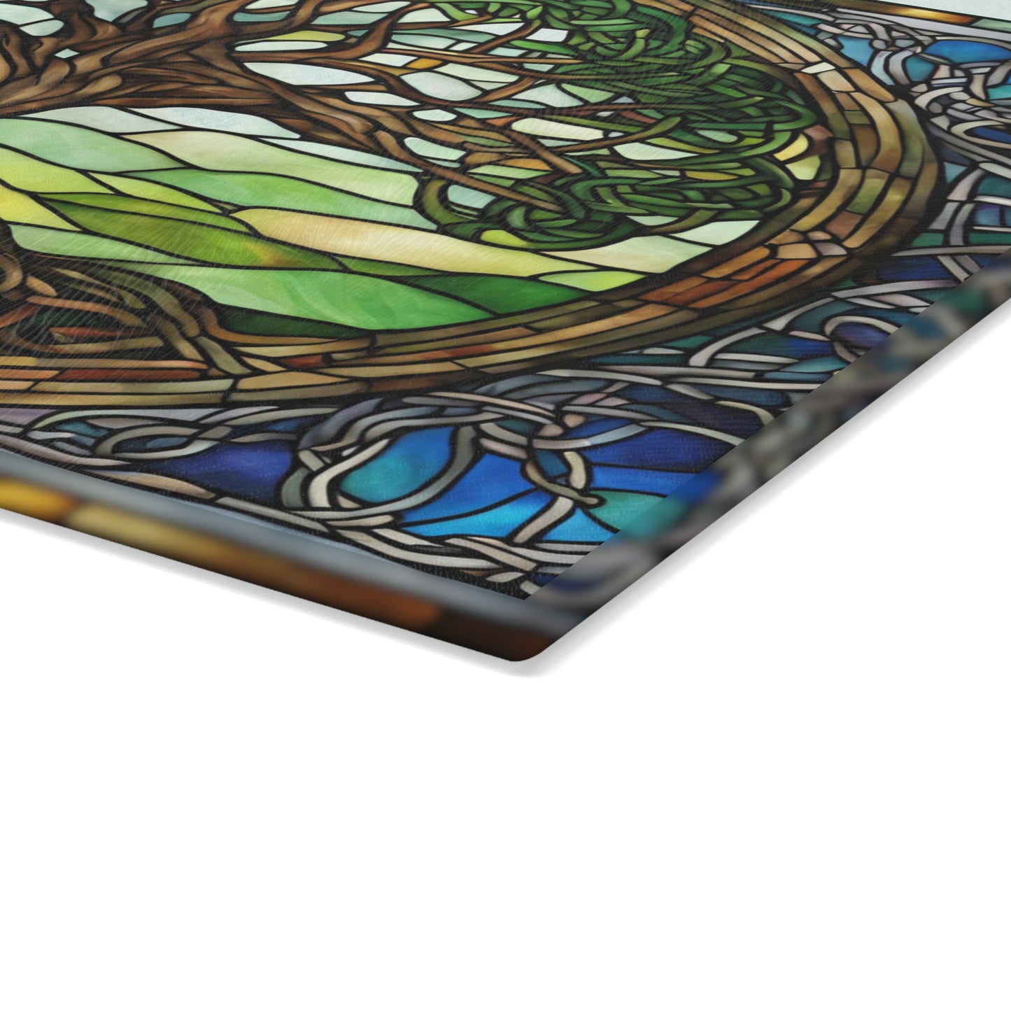 Kitchen Decor Glass Cutting Board Serving Tray with Tree of Life Design Cutting Board Gift for Home Cook Glass Charcuterie Board