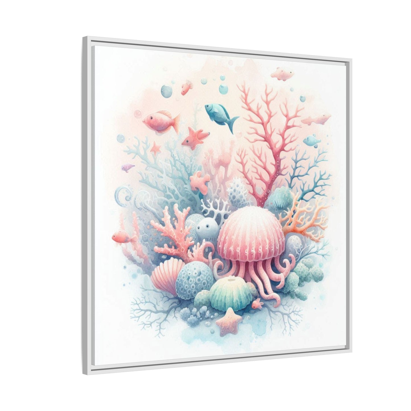 Whimsical Nursery Decor Pastel Underwater Design Unique Sweet Baby Room Framed Canvas Ocean Fish Print Unisex Baby Shower Sea Urchin Gift